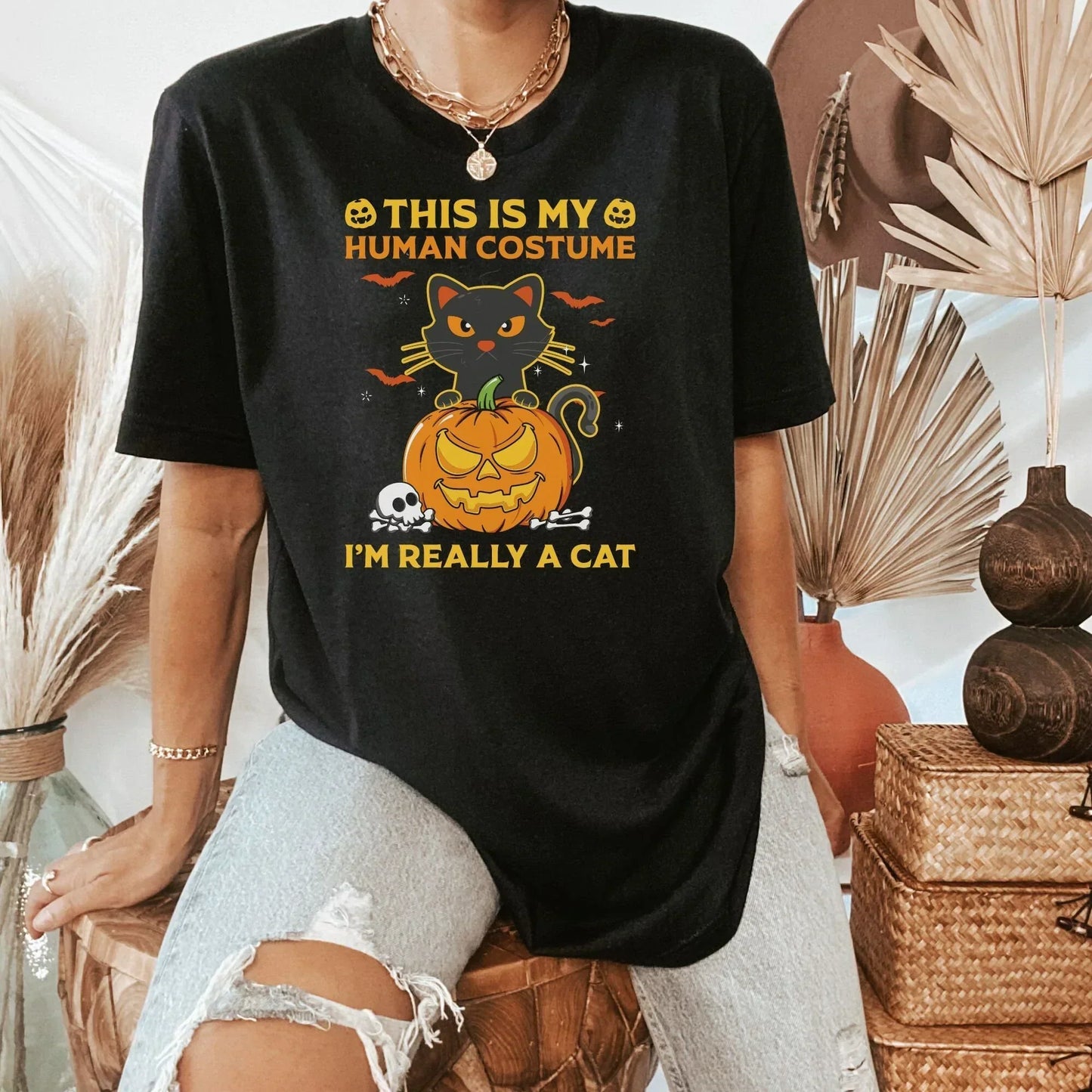 Halloween Shirt, Halloween Cat Sweater, Cat Dad Gift, Halloween Cat Tee, Cute Cat Hoodie, Black Cat themed Gifts, Spooky Cat Mom Sweatshirt