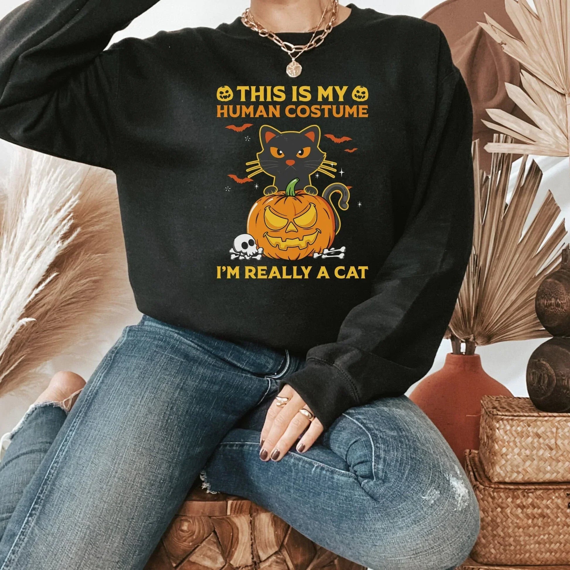 Halloween Shirt, Halloween Cat Sweater, Cat Dad Gift, Halloween Cat Tee, Cute Cat Hoodie, Black Cat themed Gifts, Spooky Cat Mom Sweatshirt HMDesignStudioUS