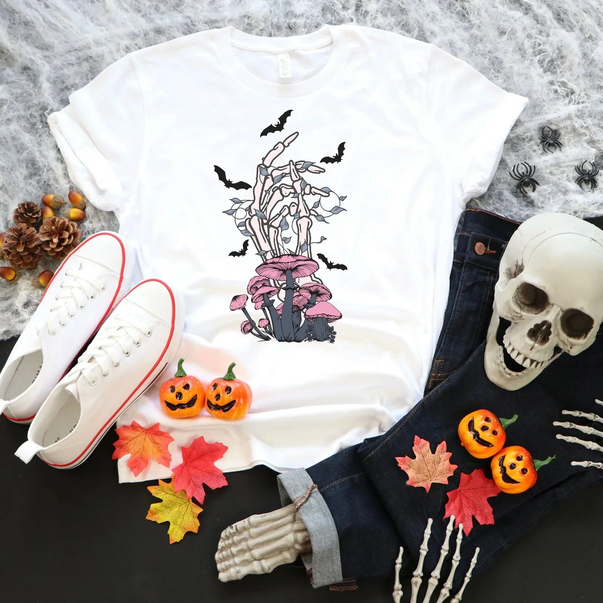 Halloween Shirt, Pastel Gothic Shirt, Mushroom Shirt, Halloween Sweatshirt, Bats Shirt, Skeleton Shirt, Magical Witchy Vibes, Goth Clothing HMDesignStudioUS