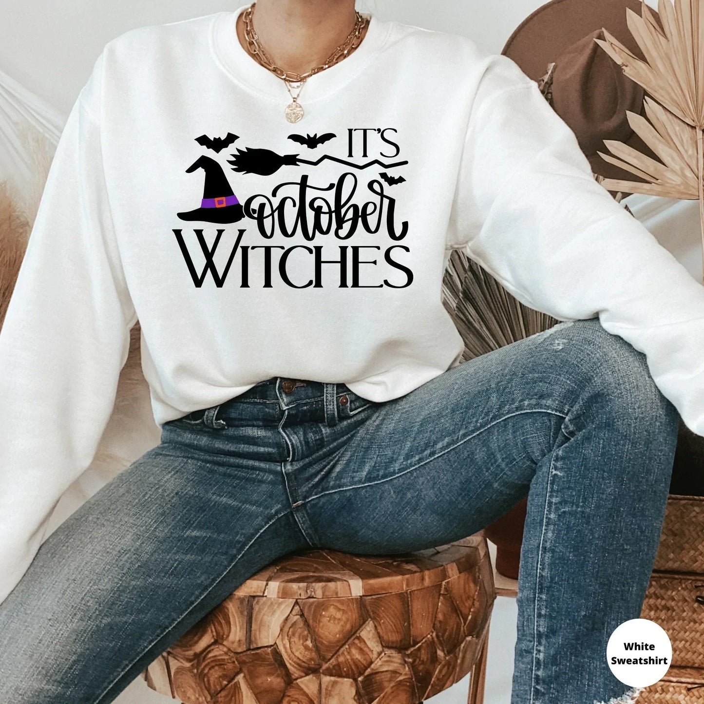 Halloween Sweater, Its October Witches Halloween Crewneck, Funny Halloween Party, Cute Halloween Hoodie, Halloween Cat Shirt, Witch Shirt HMDesignStudioUS