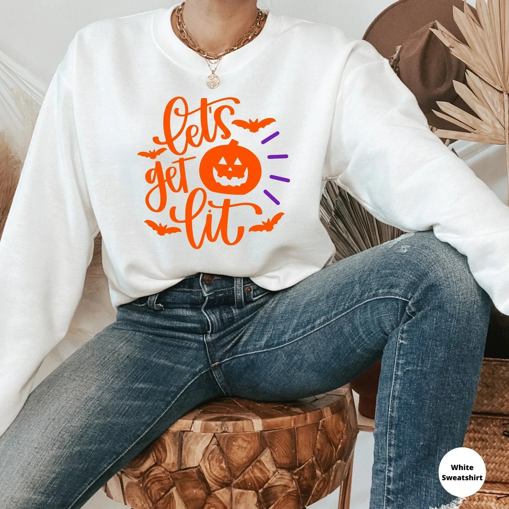 Halloween Sweater, Lets Get Lit Halloween Crewneck, Funny Halloween Party, Cute Halloween Hoodie, Halloween Cat Shirt, Witch Shirt