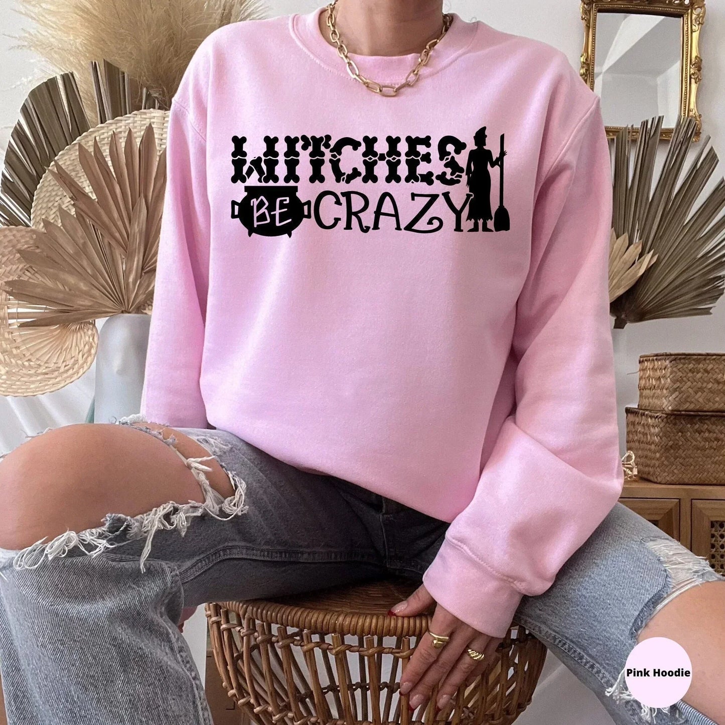 Halloween Sweater, Witches Be Crazy, Witch Shirt, Halloween Crewneck, Funny Halloween Party, Cute Halloween Hoodie, Halloween Cat Shirt HMDesignStudioUS