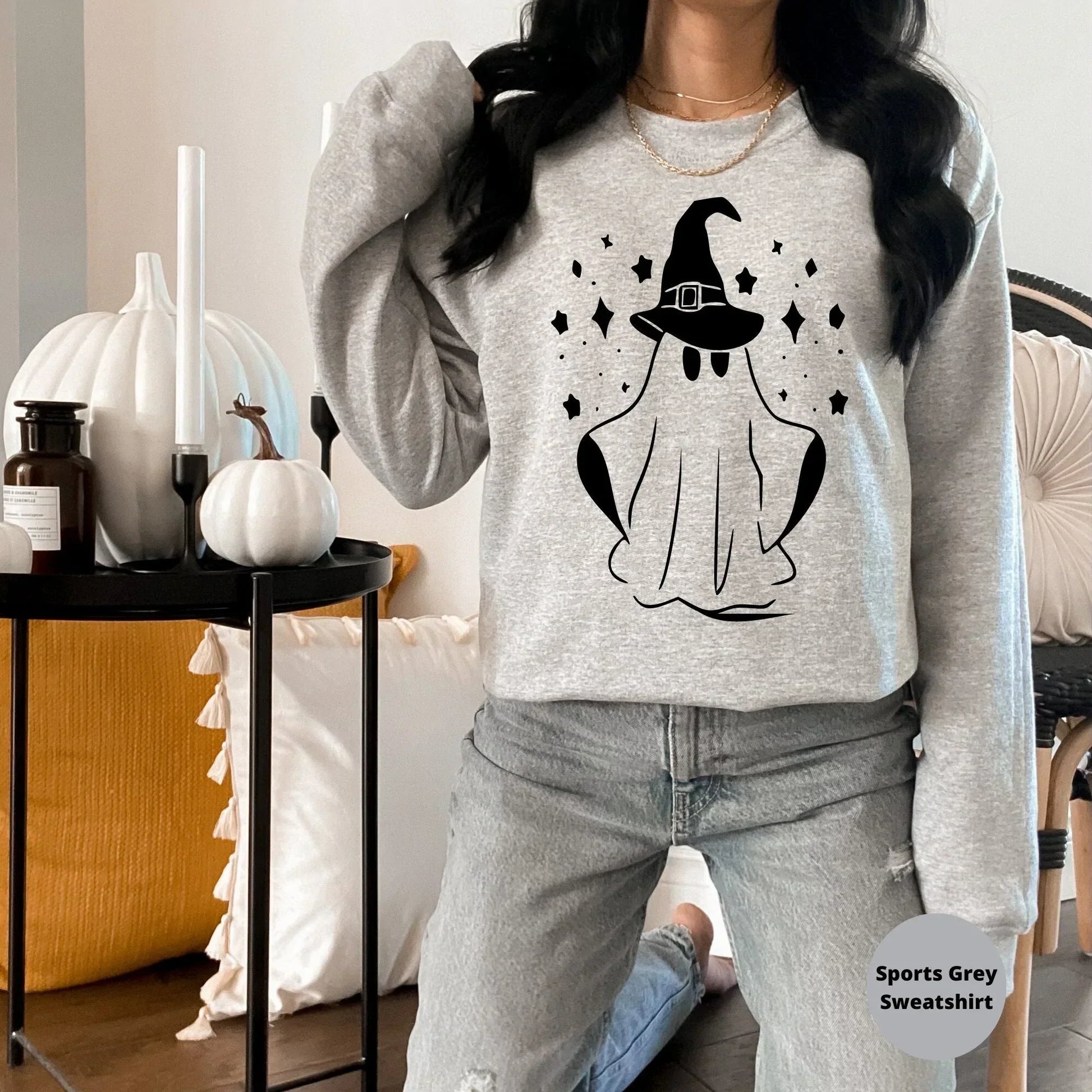 Halloween Sweatshirt, Cute Ghost Shirt, Witchy Vibes T-Shirt, Halloween Crewneck, Funny Party Tees, Retro Sweater, Women's Spooky Hoodie HMDesignStudioUS