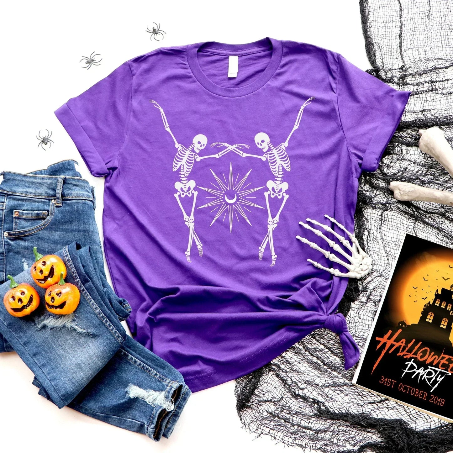Halloween Sweatshirt, Gothic Tshirt, Dancing Skeletons, Fall Sweater, Skeleton Shirt, Mystical Women's Hoodie, Gift for Her, Fun Party Tee