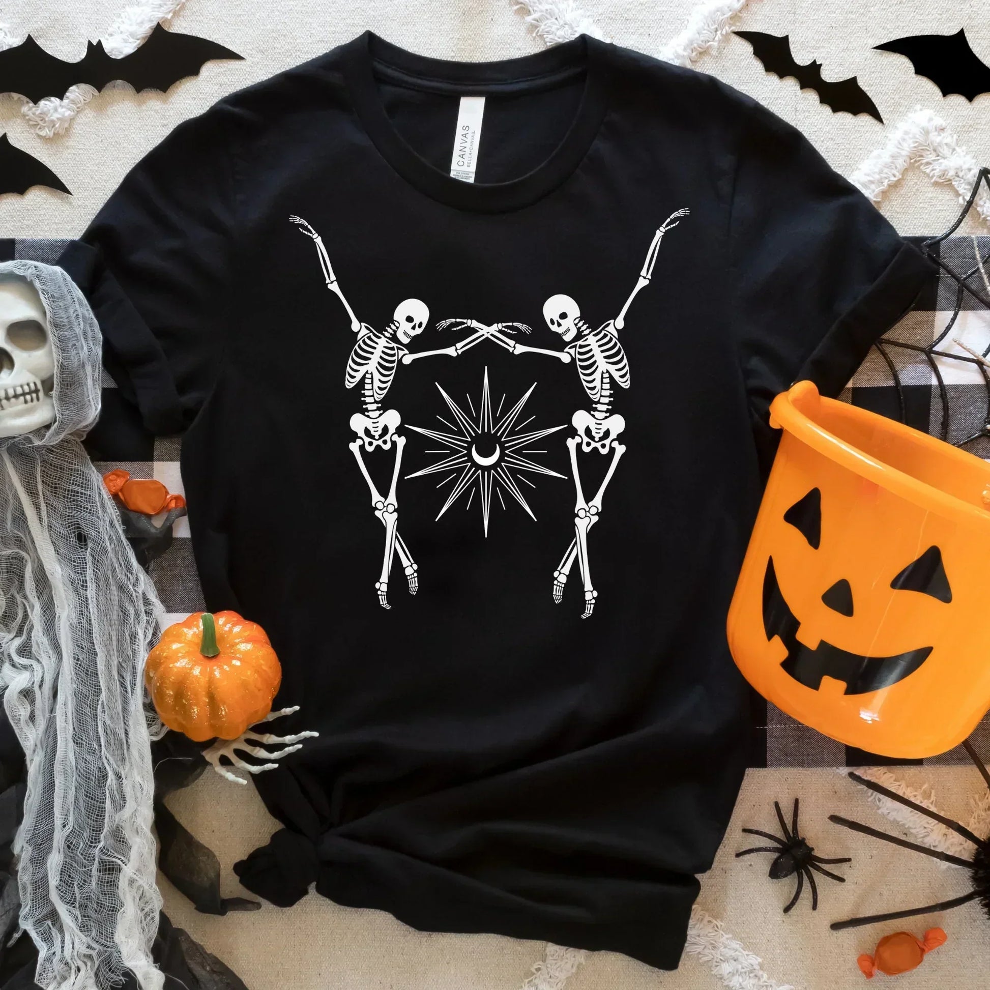 Halloween Sweatshirt, Gothic Tshirt, Dancing Skeletons, Fall Sweater, Skeleton Shirt, Mystical Women's Hoodie, Gift for Her, Fun Party Tee HMDesignStudioUS