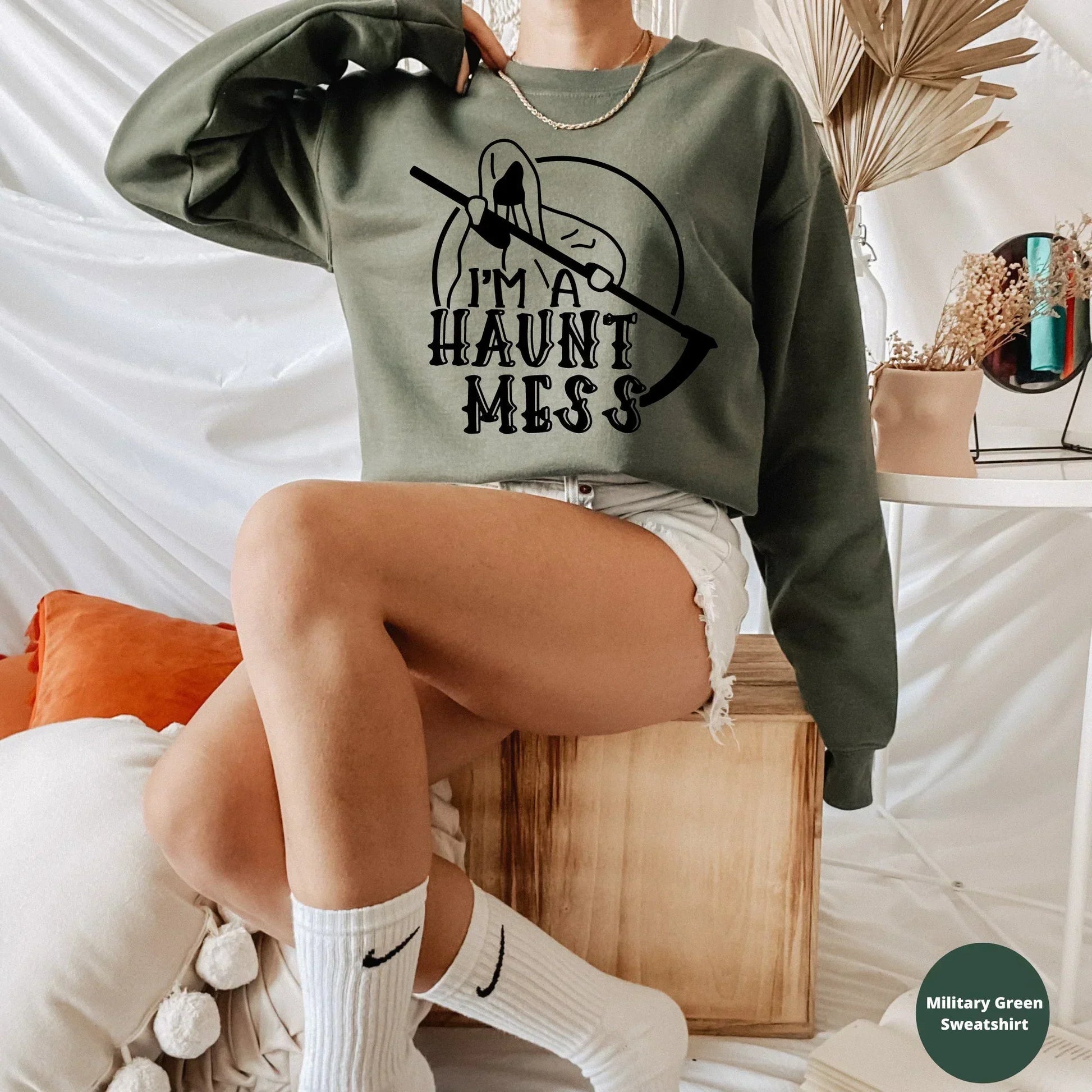 Halloween Sweatshirt, Haunt Mess, Funny Halloween Crewneck, Party T-Shirt, Cute Women's Hoodie, Witch Shirt, Trick and Treat, Vintage Tee HMDesignStudioUS