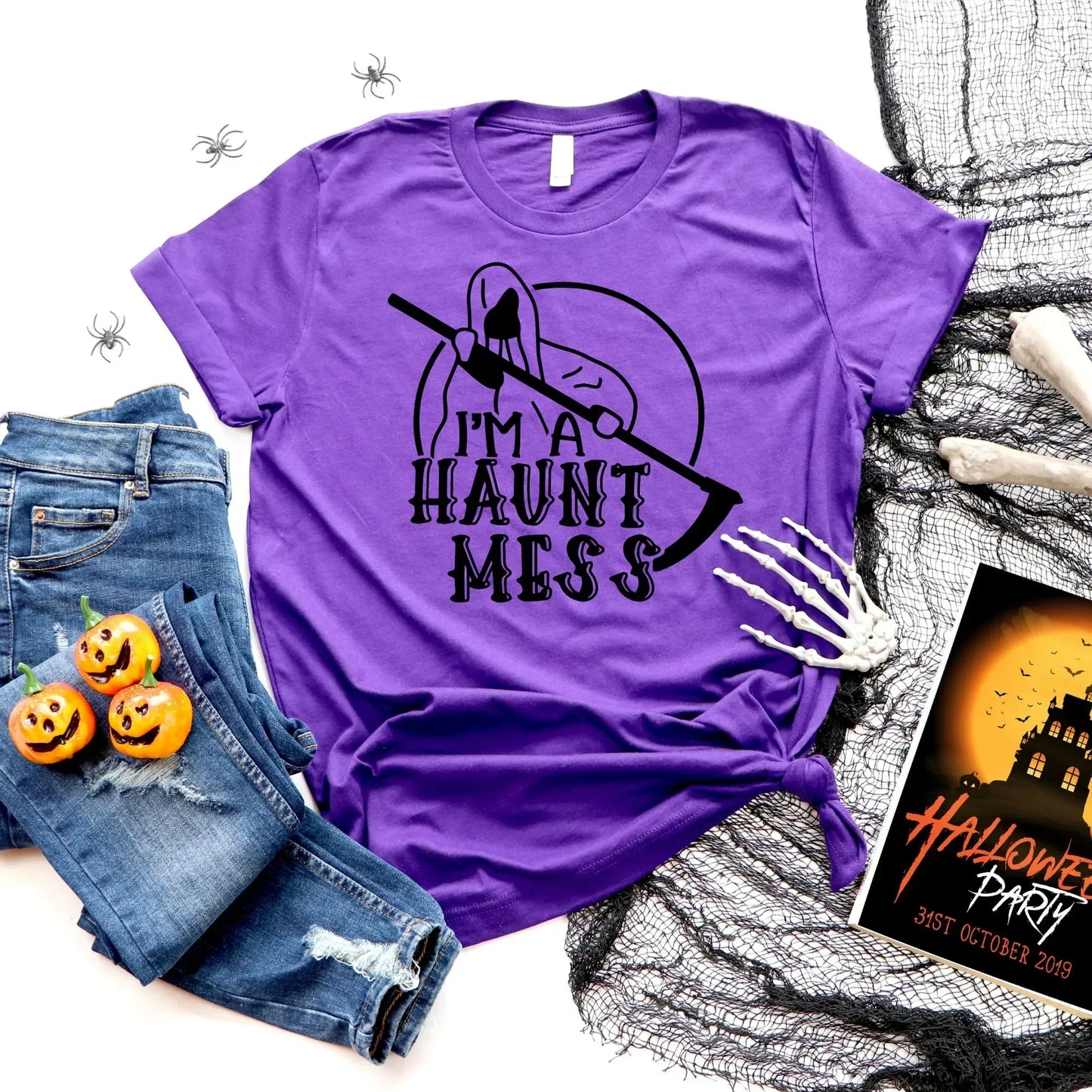 Halloween Sweatshirt, Haunt Mess, Funny Halloween Crewneck, Party T-Shirt, Cute Women's Hoodie, Witch Shirt, Trick and Treat, Vintage Tee HMDesignStudioUS