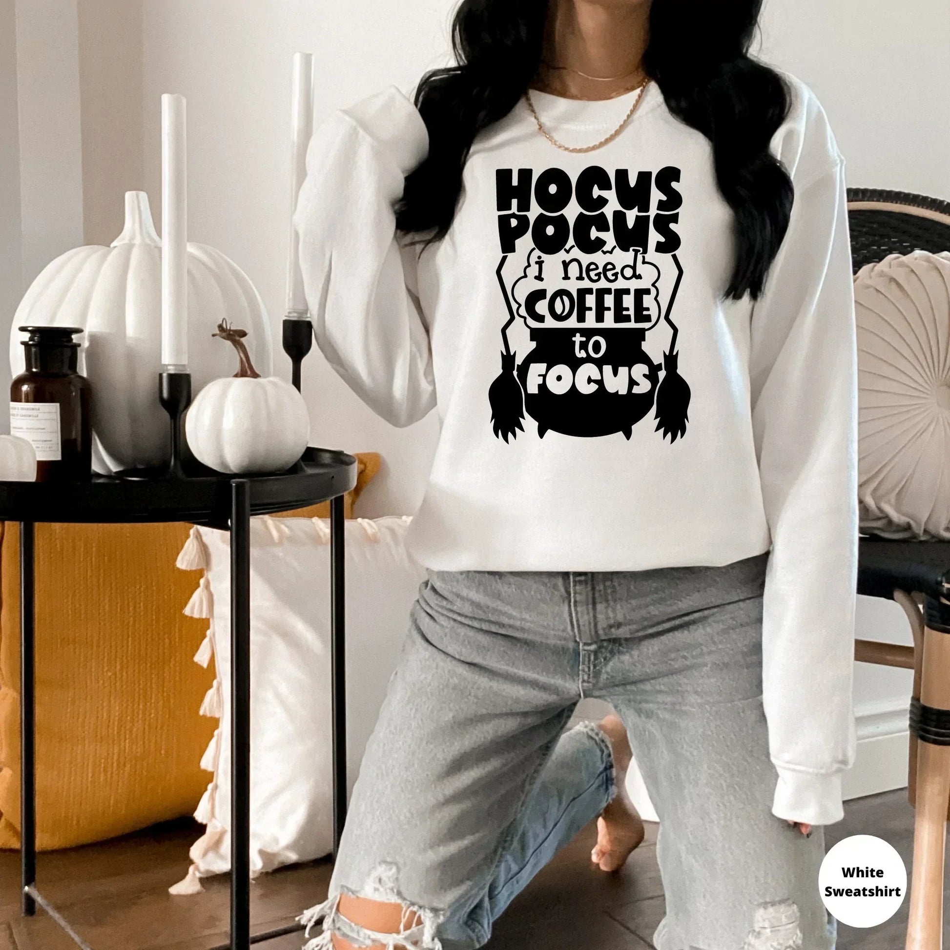 Halloween Sweatshirt, Hocus Pocus Coffee Focus Halloween Crewneck, Funny Party TShirt, Cute Women's Hoodie, Witch Shirt, Hocus Pocus Shirt HMDesignStudioUS