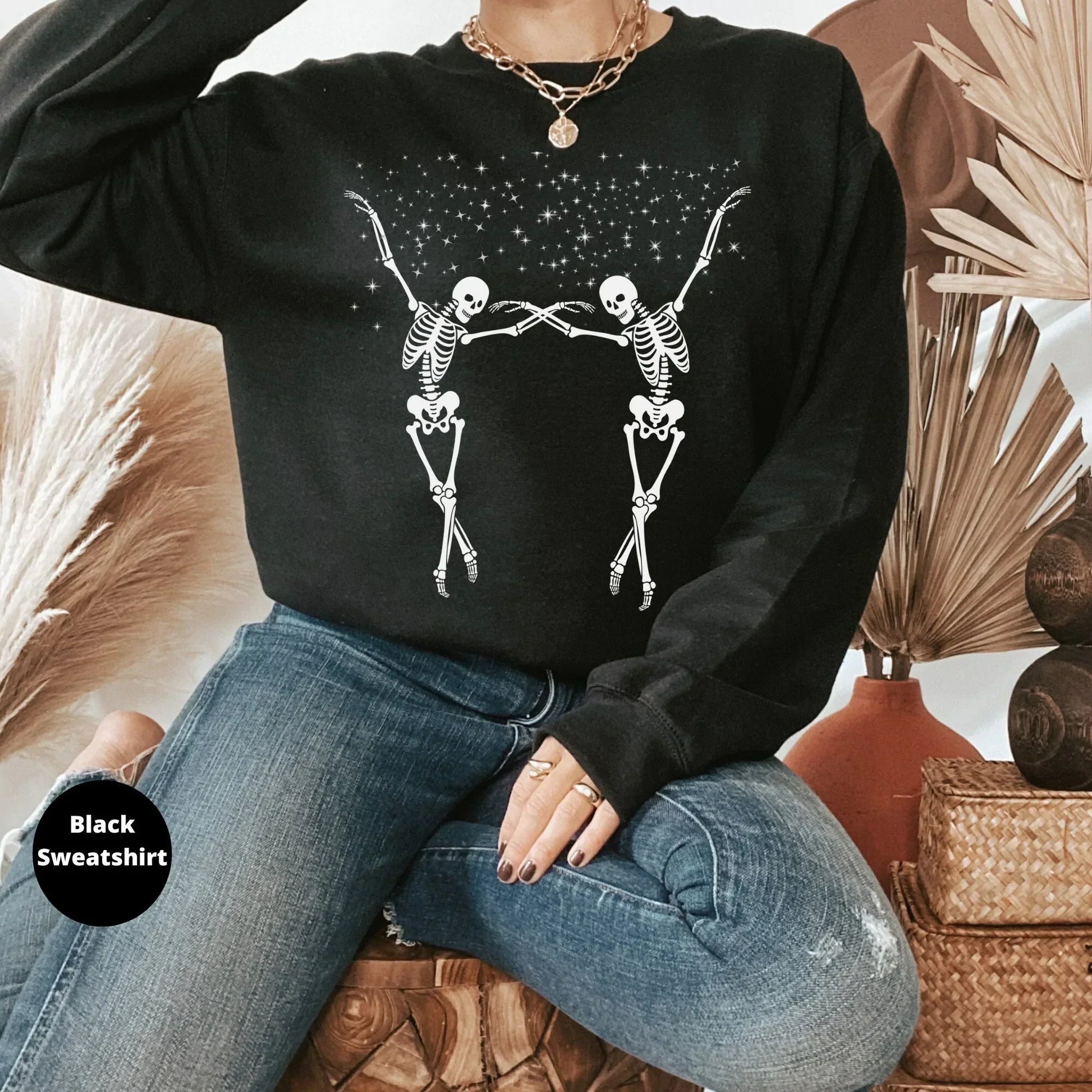 Halloween Sweatshirt, Spooky Season Tshirt, Dancing Skeletons, Fall Sweater, Skeleton Shirt, Women's Hoodie, Gift for Her, Fun Party Tee HMDesignStudioUS