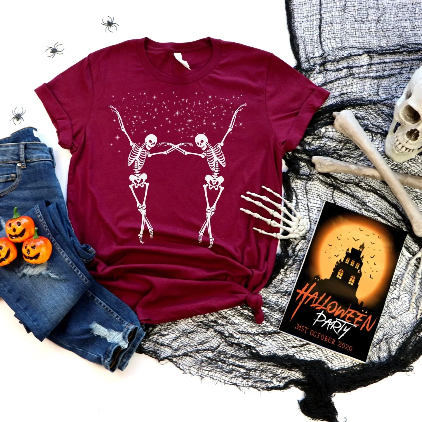 Halloween Sweatshirt, Spooky Season Tshirt, Dancing Skeletons, Fall Sweater, Skeleton Shirt, Women's Hoodie, Gift for Her, Fun Party Tee