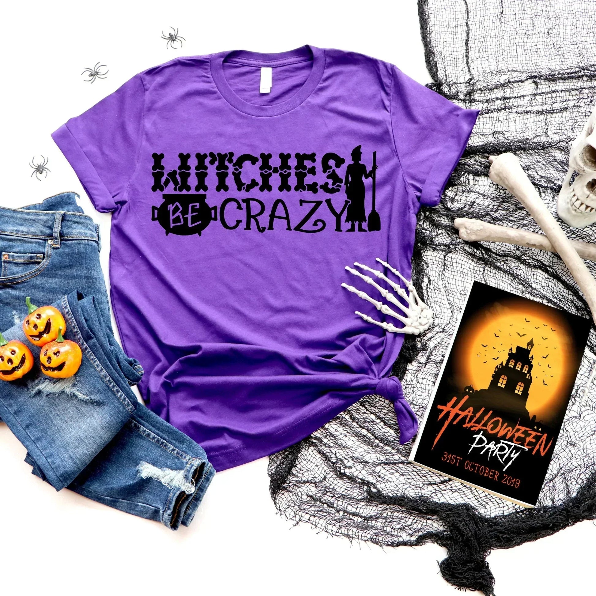 Halloween Sweatshirt, Witches Be Crazy, Witch Shirt, Halloween Crewneck, Funny Halloween Party, Cute Halloween Shirt, Halloween Cat Hoodie HMDesignStudioUS