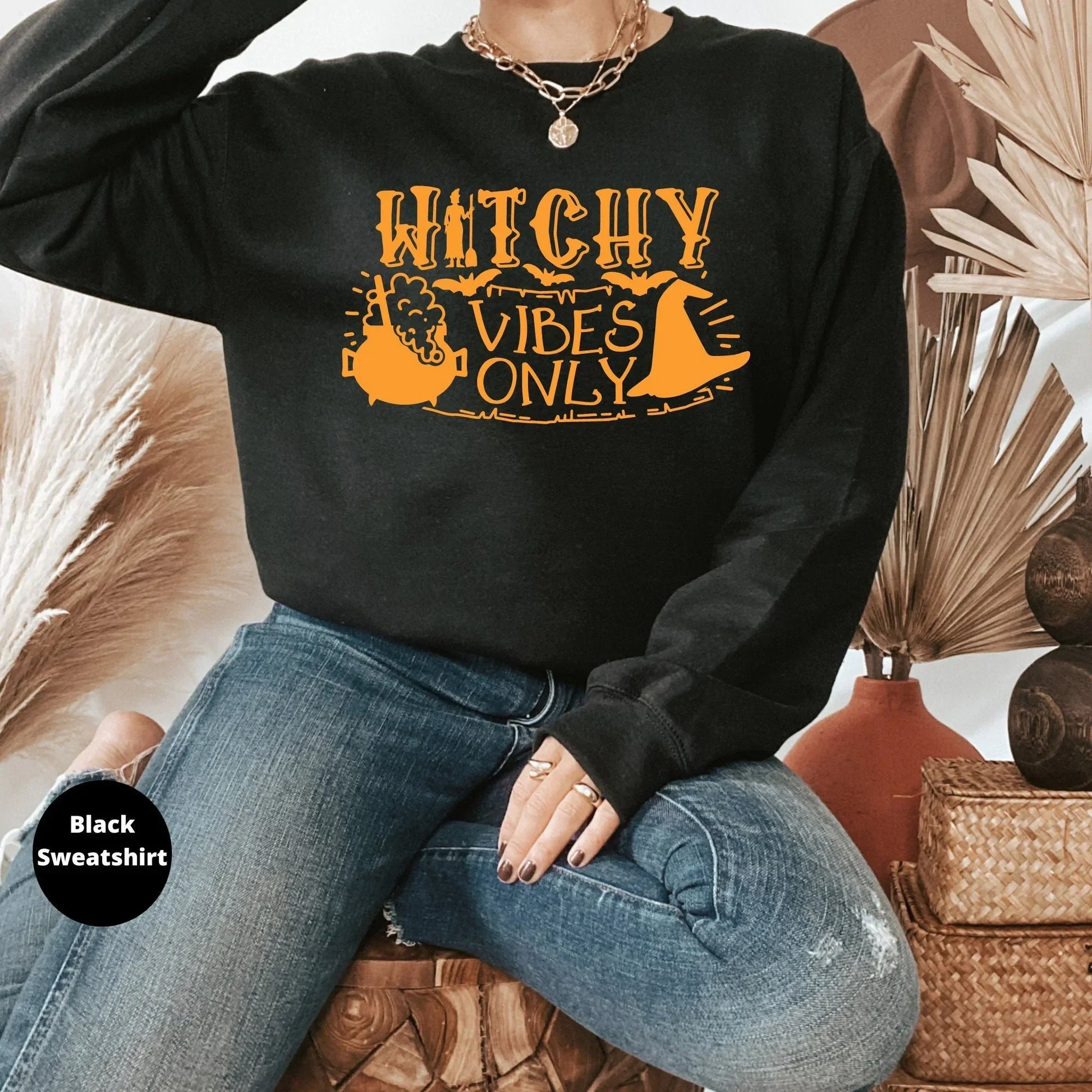 Halloween Sweatshirt, Witchy Vibes Only, Witch Shirt, Halloween Crewneck, Funny Halloween Party, Cute Halloween Hoodie, Witch Hat T-Shirt HMDesignStudioUS