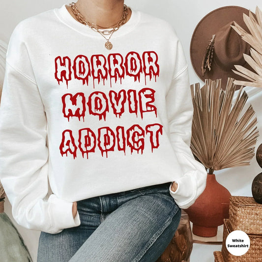 Halloween T-Shirt, Horror Movie Addict, Halloween Friends Shirt, Scary Film Shirt, Spooky Season Sweater, Horror Movies Tee, Horror & chill