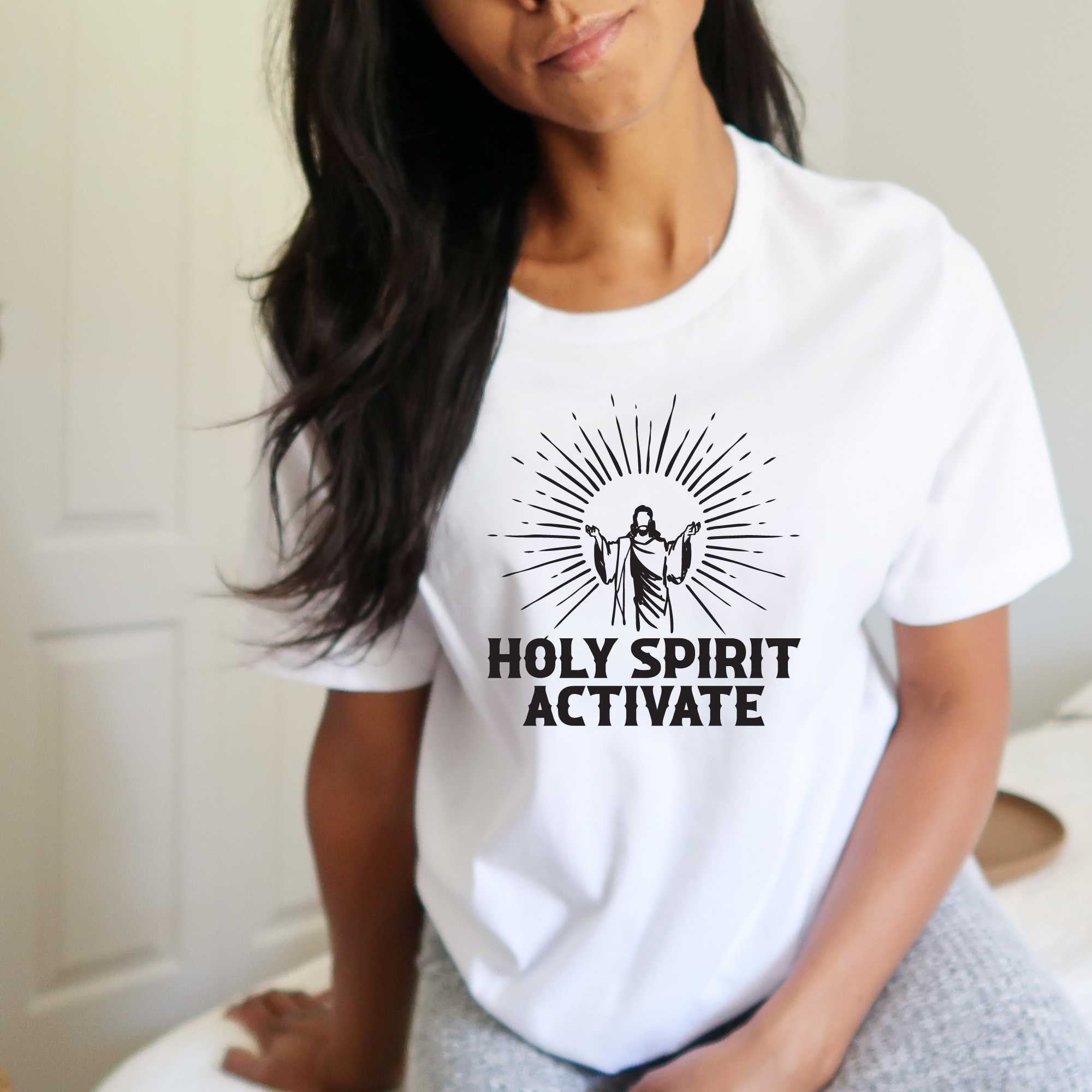 Holy Spirit Activate Cool Christian Apparel for Women Men Teens Black Unisex T Shirt S