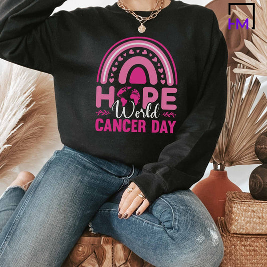 Hope World Cancer Day Shirt, Breast Cancer Shirt, Never Give Up, Cancer Survivor Gifts, Stronger than Cancer Sweatshirt, Pink Ribbon Hoodie
