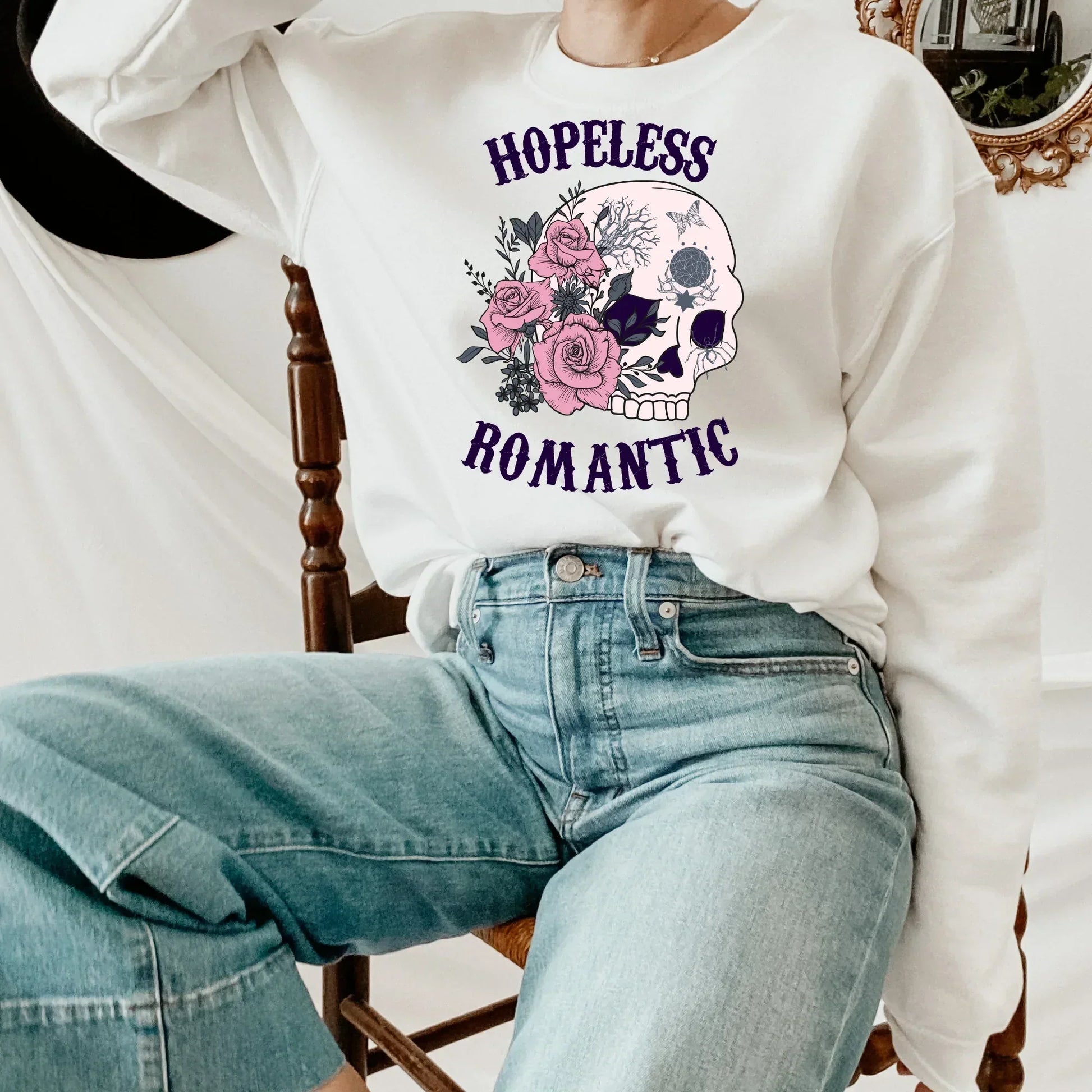 Hopeless Romantic Gothic Shirt, Halloween Sweatshirt, Witchy Vibes, Bats & Dead Roses Shirt, Moon Shirt, Magical Witch Shirt, Goth Style, Rot with Me, EMO Tee