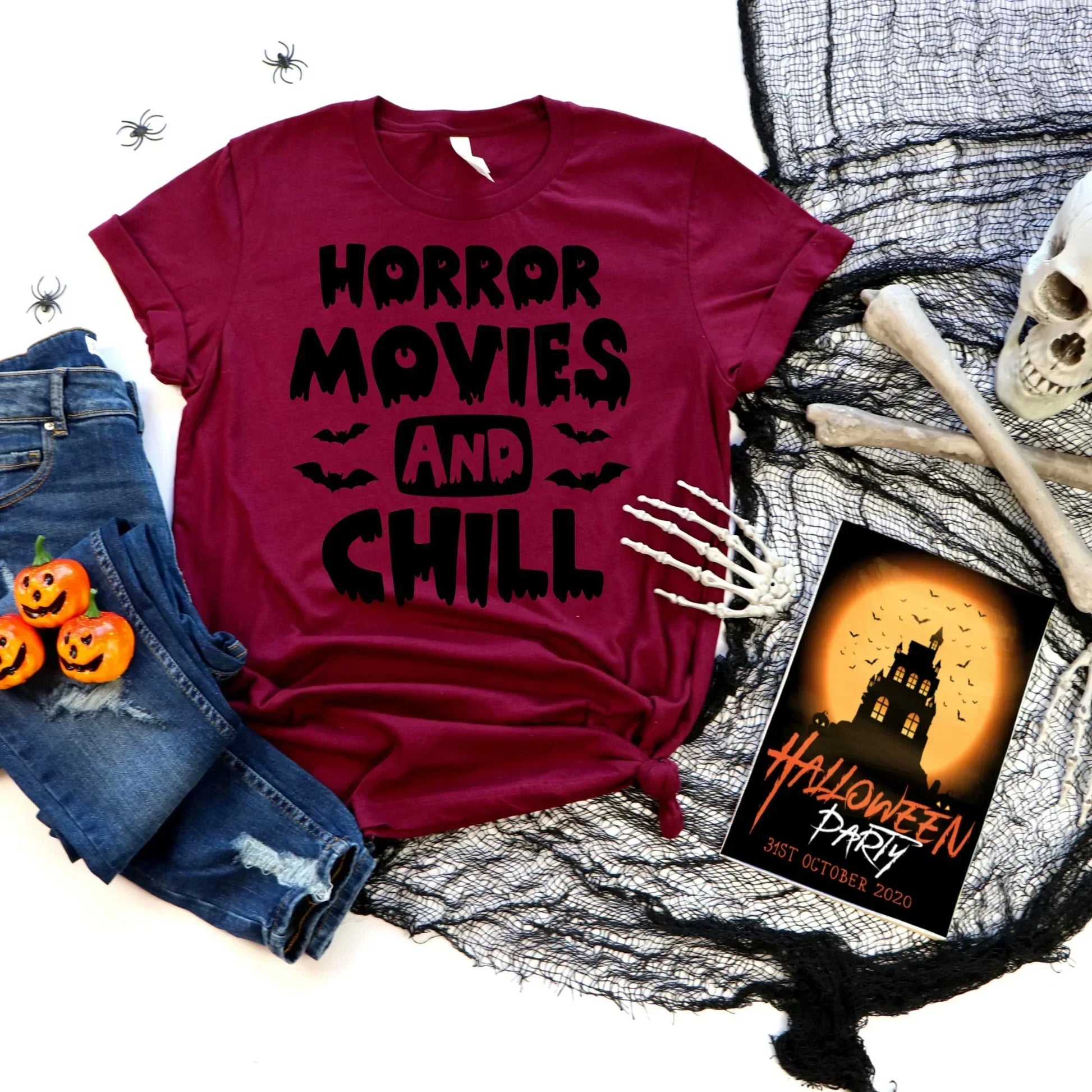 Horror Movie  & Chill Sweater, Halloween Crewneck, Funny Halloween Party, Cute Halloween Hoodie, Halloween Ghost Shirt, Boo Shirt HMDesignStudioUS