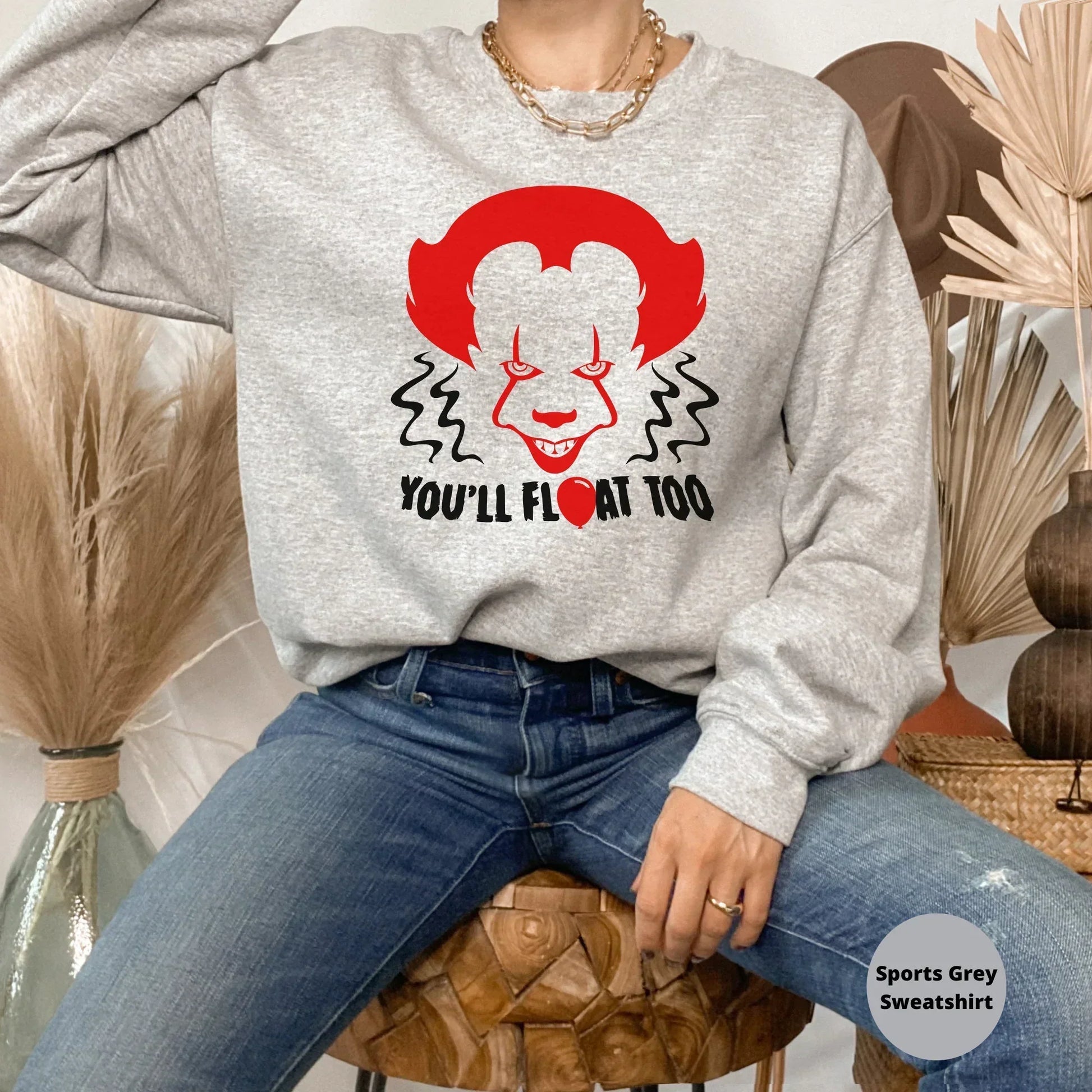 Horror Movie Sweatshirt, Pennywise Shirt, IT Tshirt, Halloween Crewneck, Trick or Treat, Cute Party T-Shirt, Gift for Her, Gift for Him HMDesignStudioUS