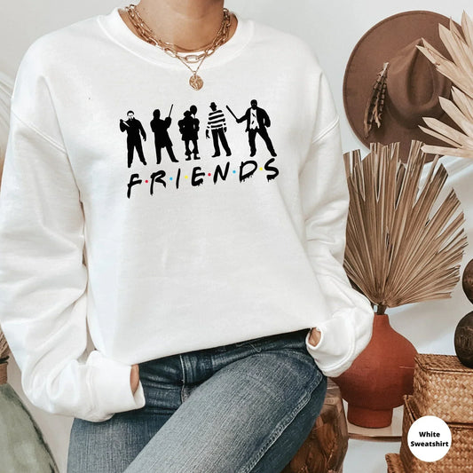 Horror Shirt, Friends Halloween Sweatshirt, Freddy Jason IT Michael Myers Halloween T-Shirt, Horror Movie Gift, Halloween Squad T-shirt
