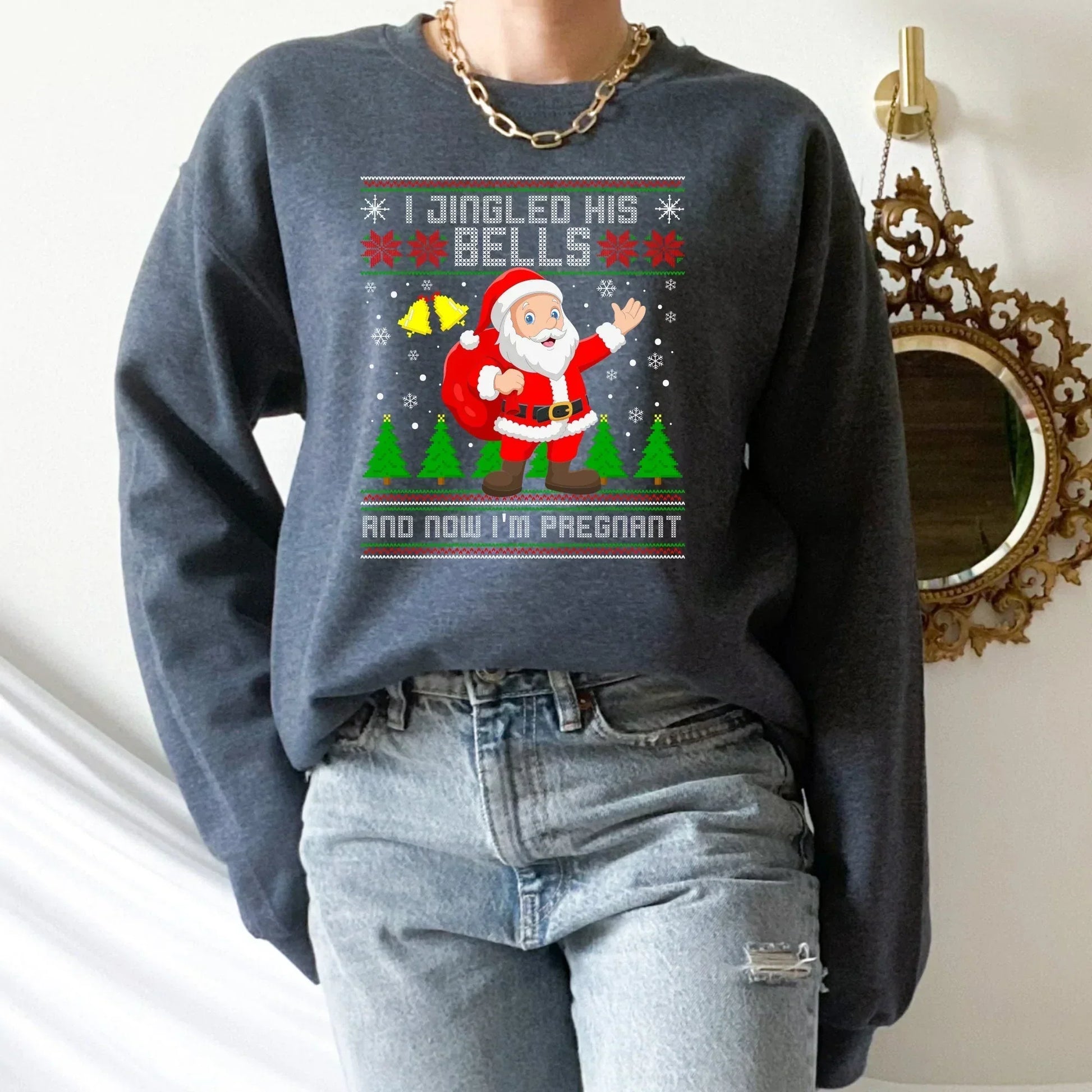 I Jingled His Bells, Now I'm Pregnant, Funny Christmas Pregnancy Reveal Shirt HMDesignStudioUS