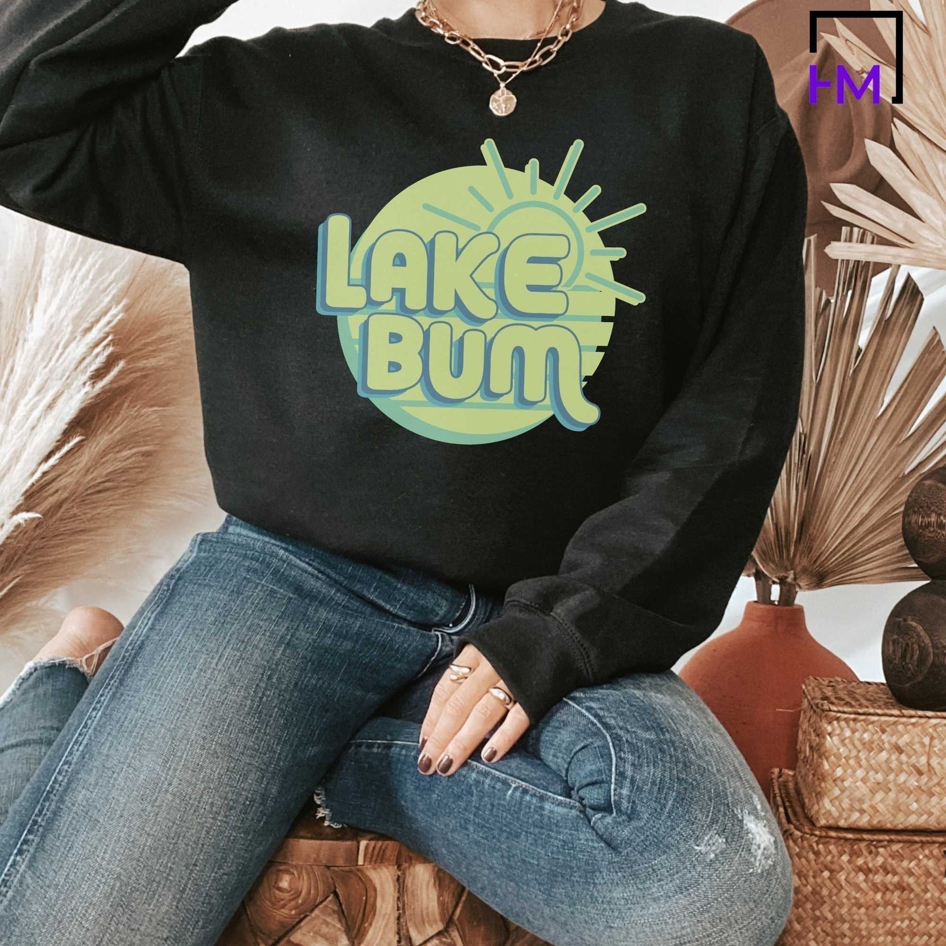 Lake Bum Shirt, Live at the Lake Lover Tee, Boating Tee, Great Boating Gift for Her, Vintage Look Boating Shirt, Lake Tee, Boating Life Tee
