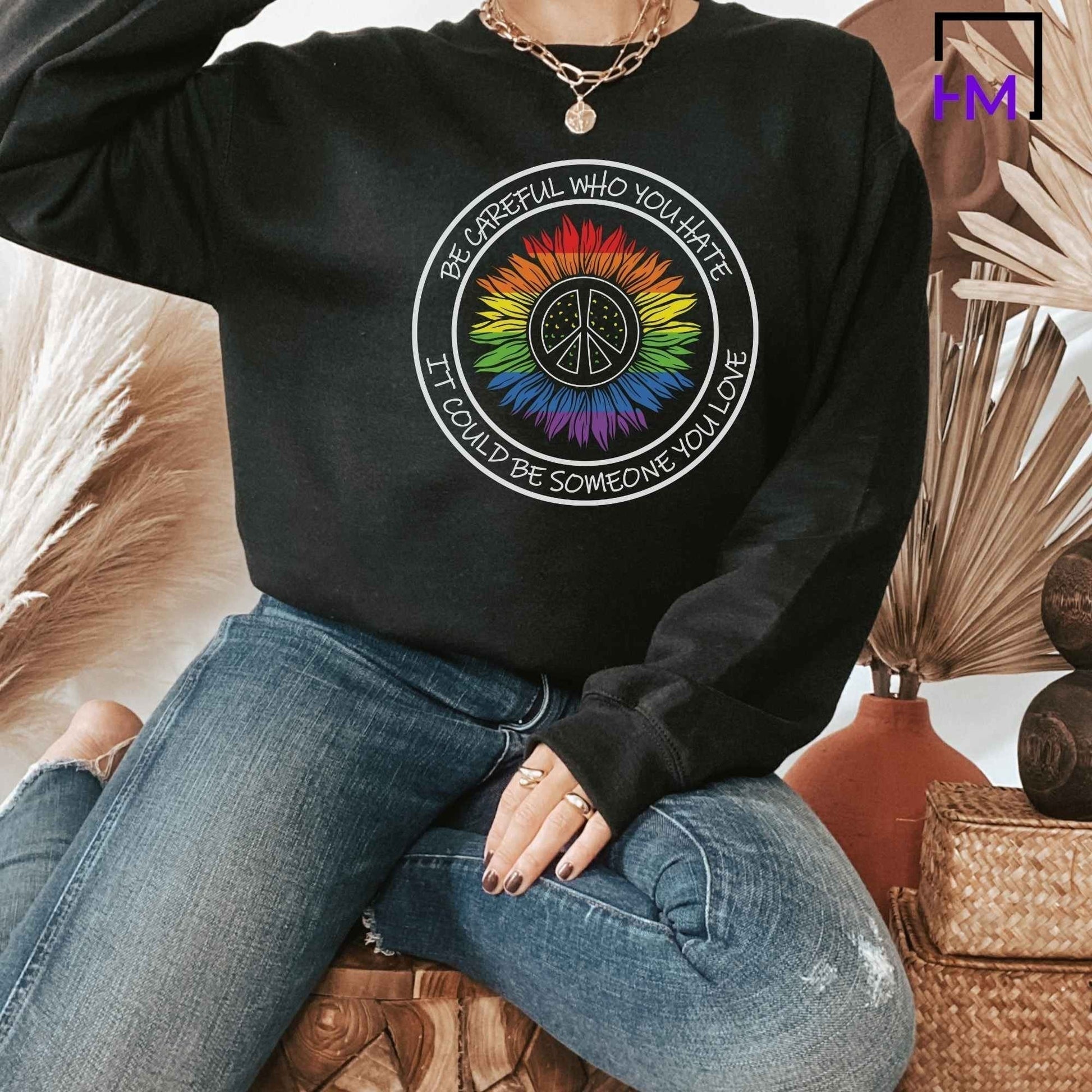 Lgbt Pride T-Shirts, LGBT Shirt, Be Kind Shirt, Love is Love Shirt, Be Kind Gift, Kindness Graphic Tee, Gay Shirt, Sunflower LGBT Women Tees HMDesignStudioUS