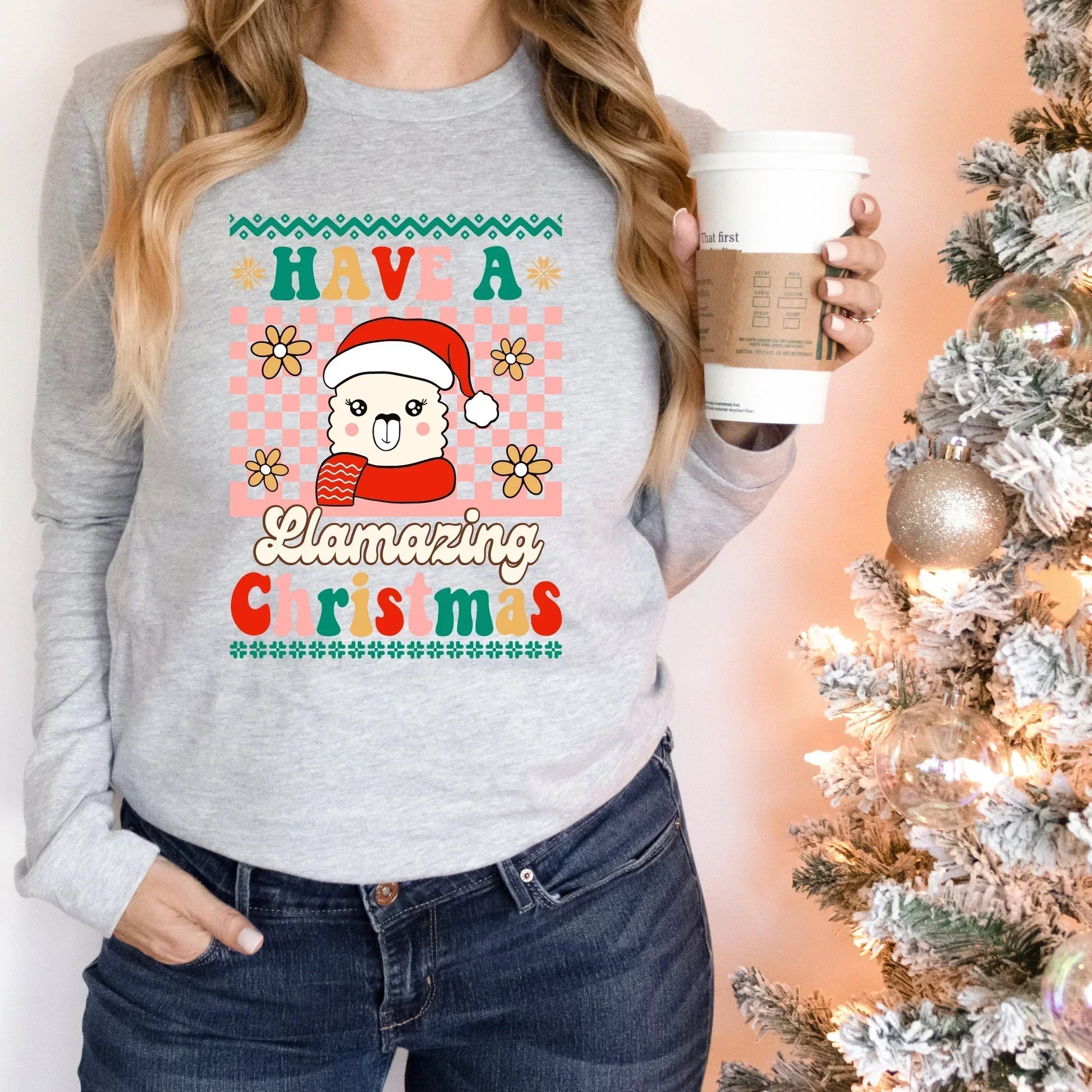 hmdesignstudio Llama Ugly Christmas Sweater, Cute Christmas Sweatshirt, Retro Christmas Shirt for Her, Xmas Gift for Him, Comfort Colors Oversized Tee Black /