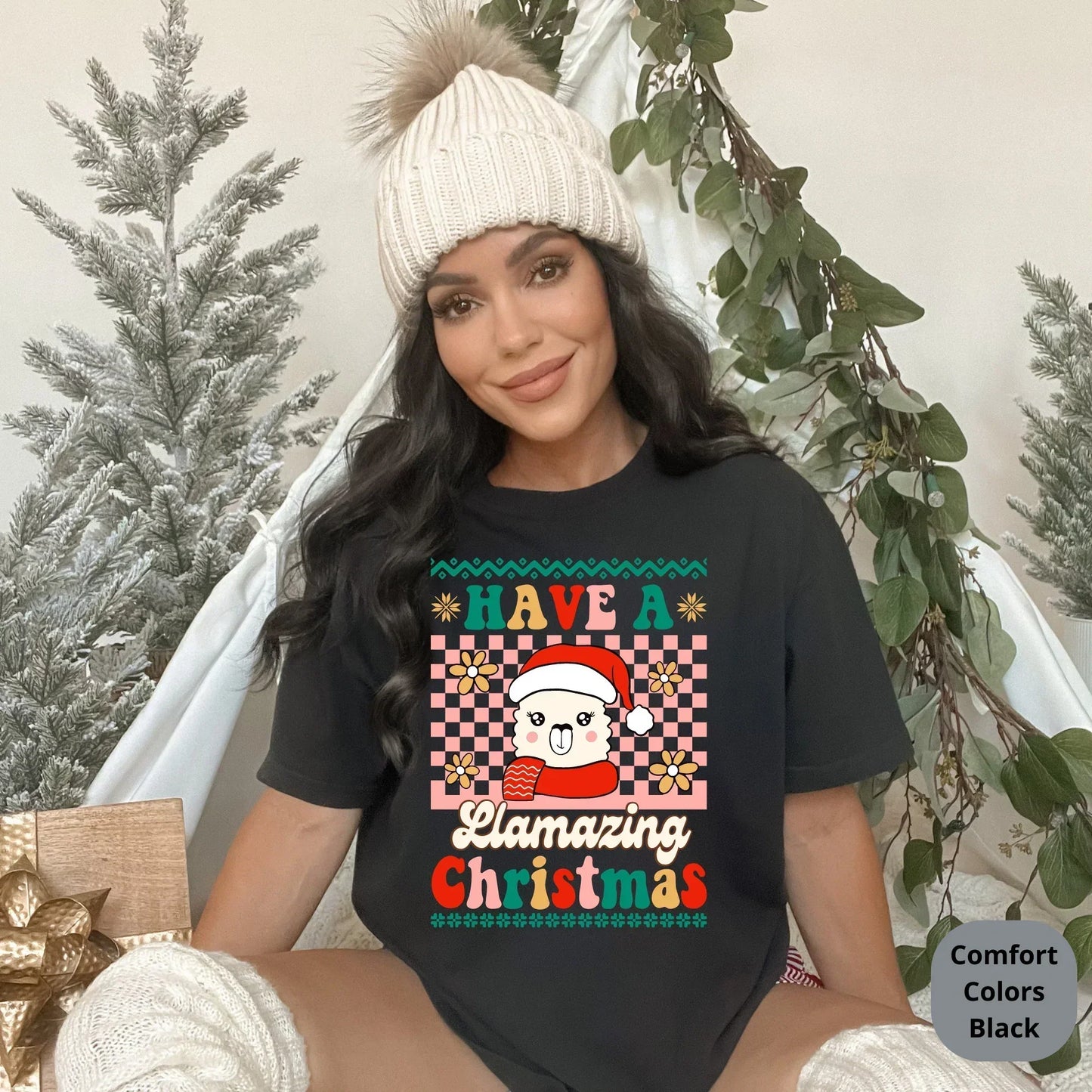 Llama Ugly Christmas Sweater, Cute Christmas Sweatshirt, Retro Christmas Shirt for Her, Xmas Gift for Him, Comfort Colors Oversized Tee HMDesignStudioUS