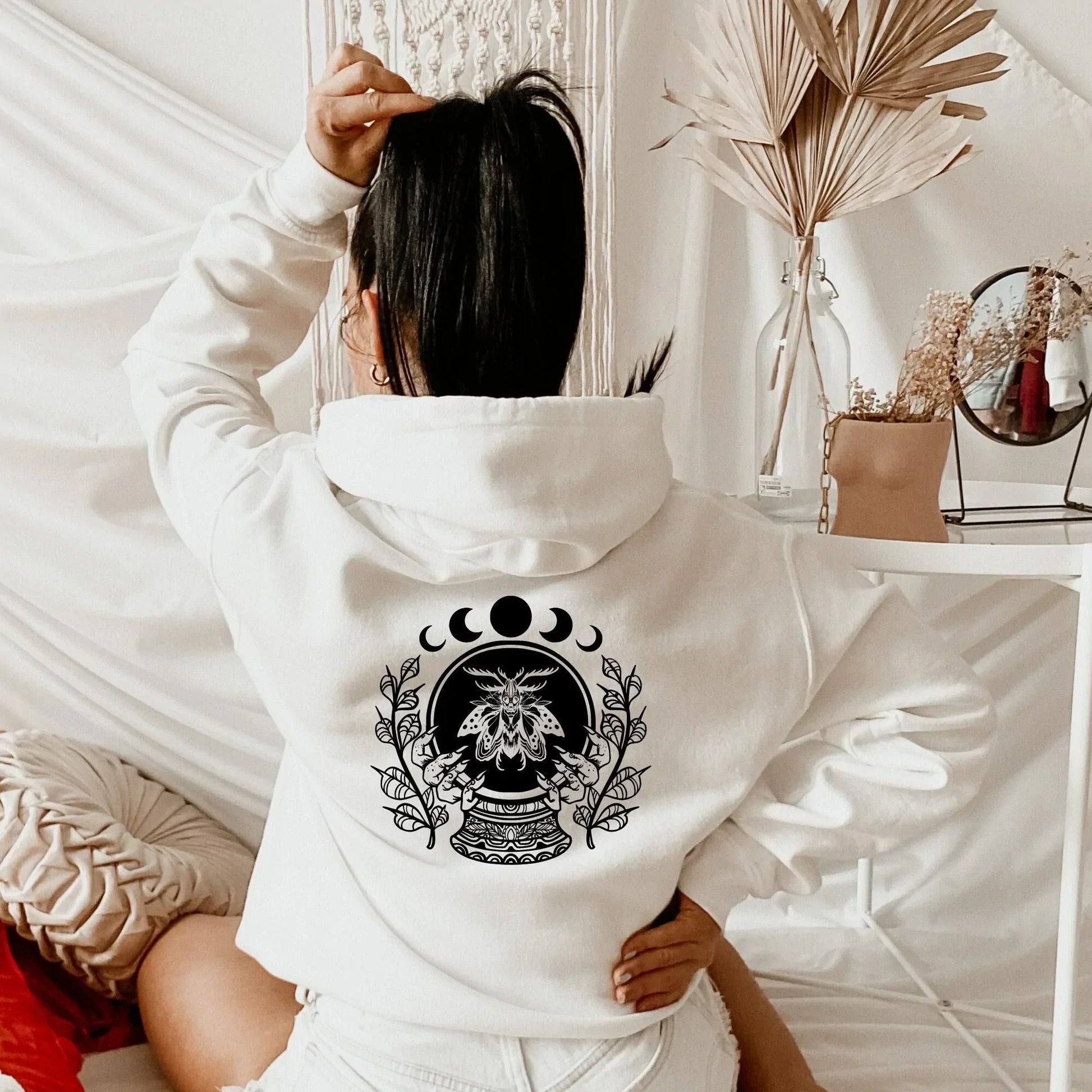 Luna Moth Zip Up Hoodie Witchy Aesthetic Shirt Astrology Sweatshirt Celestial Mystical Full Zipper Hoodie Moon Phases Clothes Boho Gift Black