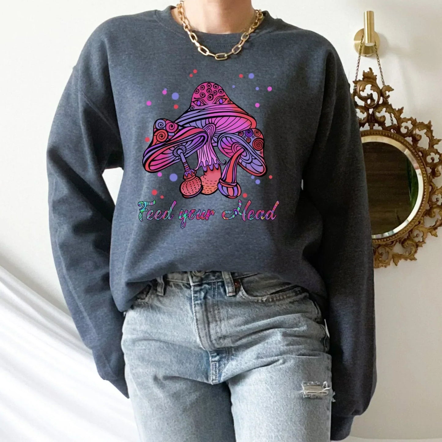 Magic Mushroom Shirt, Mushroom Sweater, Celestial Shirt, Dark Academia, Goblincore Clothing, Pastel Goth Sweatshirt, Moon Child Shirt