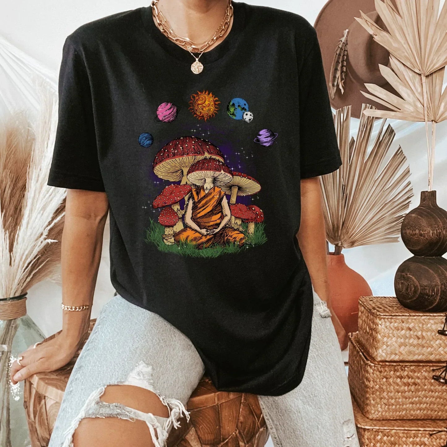 Magic Mushroom Shirt, Mushroom Sweater, Celestial Shirt, Dark Academia, Goblincore Clothing, Pastel Goth Sweatshirt, Moon Cottagecore Shirt HMDesignStudioUS