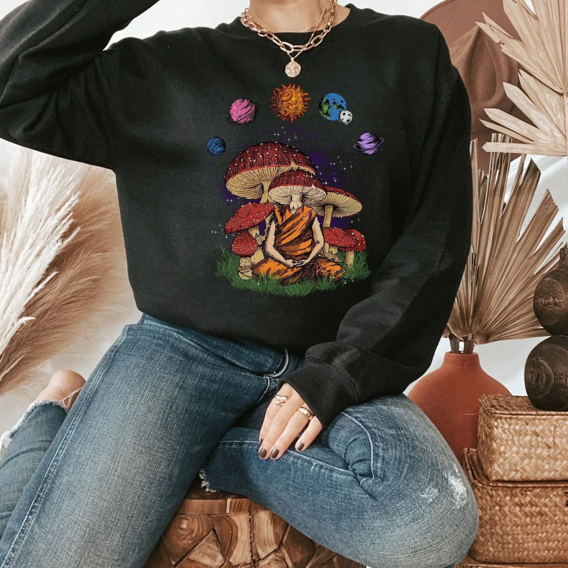 Magic Mushroom Shirt, Mushroom Sweater, Celestial Shirt, Dark Academia, Goblincore Clothing, Pastel Goth Sweatshirt, Moon Cottagecore Shirt HMDesignStudioUS