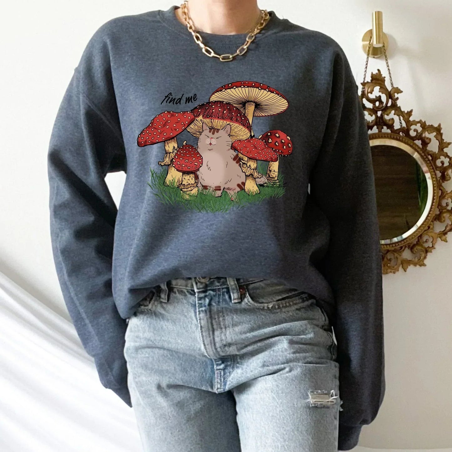 Magic Mushroom Shirt, Psilocybine Mushroom Sweater, Celestial Shirt, Dark Academia, Goblincore Clothing, Cat Sweatshirt, Moon Child Shirt HMDesignStudioUS