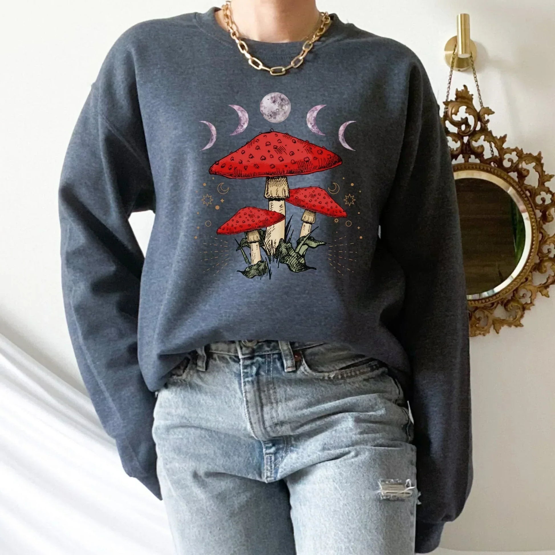Magic Mushroom Sweater, Moon Sweatshirt, Cottagecore Shirt, Mushroom Hoodie, Goblincore Clothing, Pastel Goth Hoodie, Moon Child, Herbology