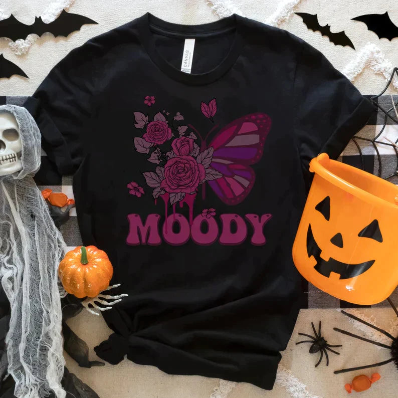 Moody Woman Spooky Halloween Shirt With Witchy Vibes, Feeling Witchy Moon Shirt, Magical Witch Shirt, Goth Style Gothic Shirt For Halloween