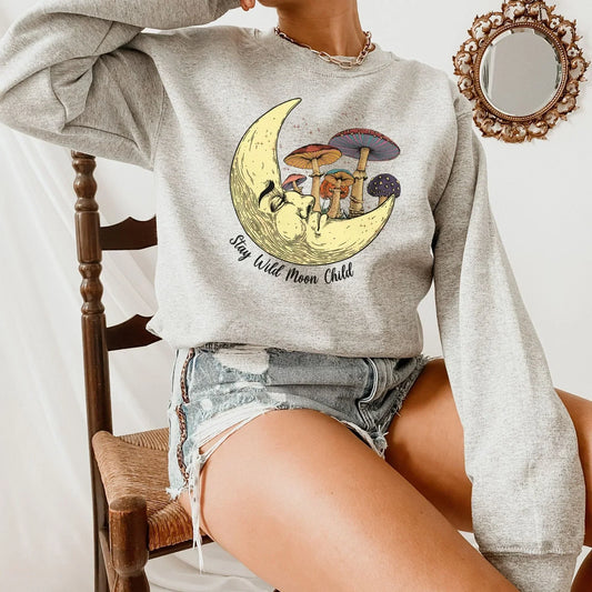 Moon Child Shirt, Magic Mushroom Sweater, Moon Sweatshirt, Celestial Shirt, Dark Academia, Goblincore Clothing, Pastel Goth Hoodie HMDesignStudioUS