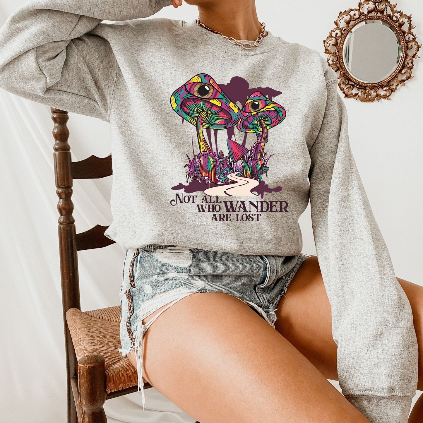 Mushroom Shirt, Magic Mushroom Sweater, Mushroom Sweatshirt, Third Eye Celestial Mushroom Hoodie, Goblincore Clothing, Pastel Goth Shirt
