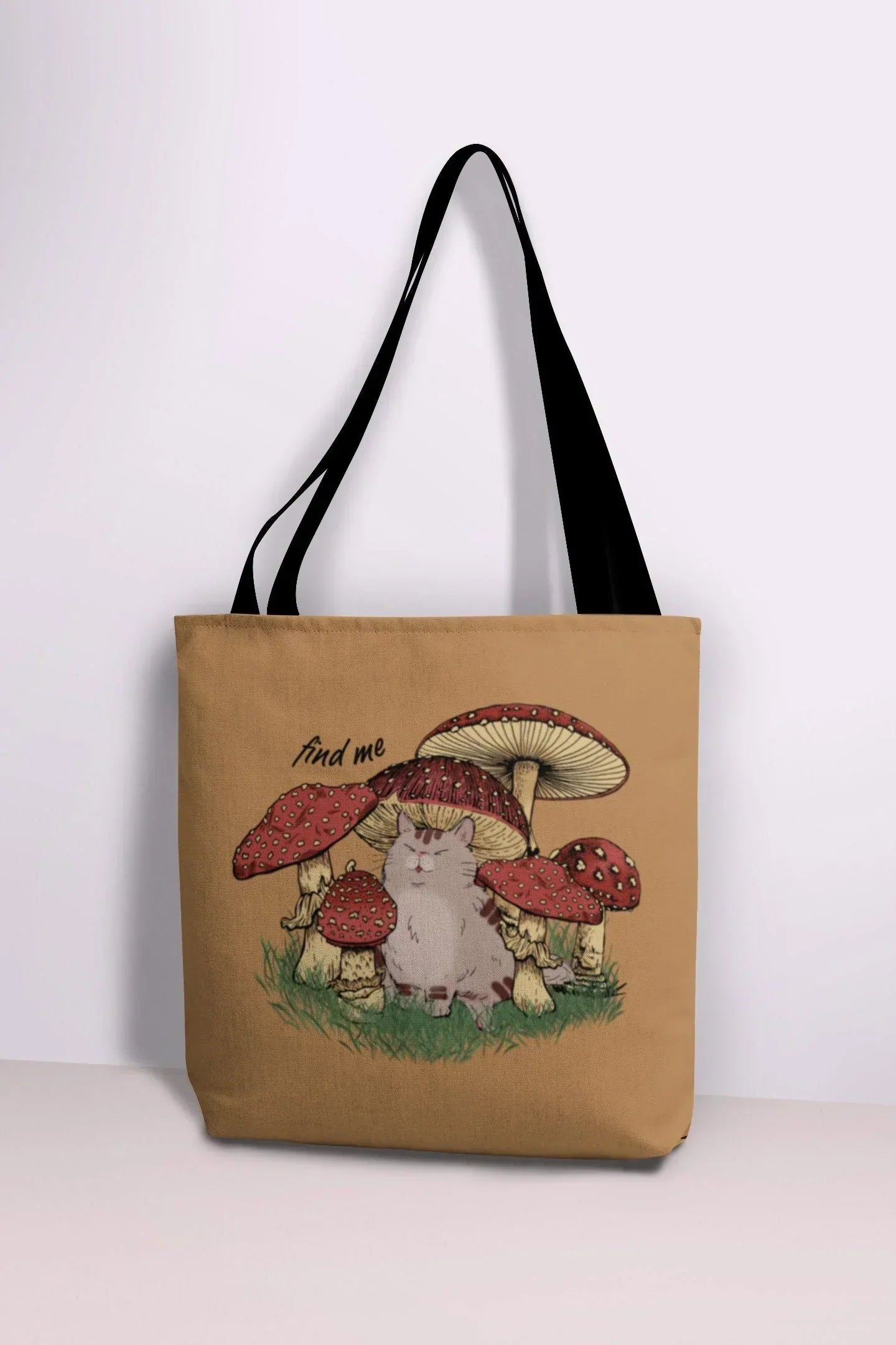 Mushroom Tote Bag, Mushroom Bag, Cat Tote Bag, Cottagecore Lovers Gifts, Dark Academia Reusable Canvas Bag, Hippie Cat Mom Gift, Psychedelic HMDesignStudioUS
