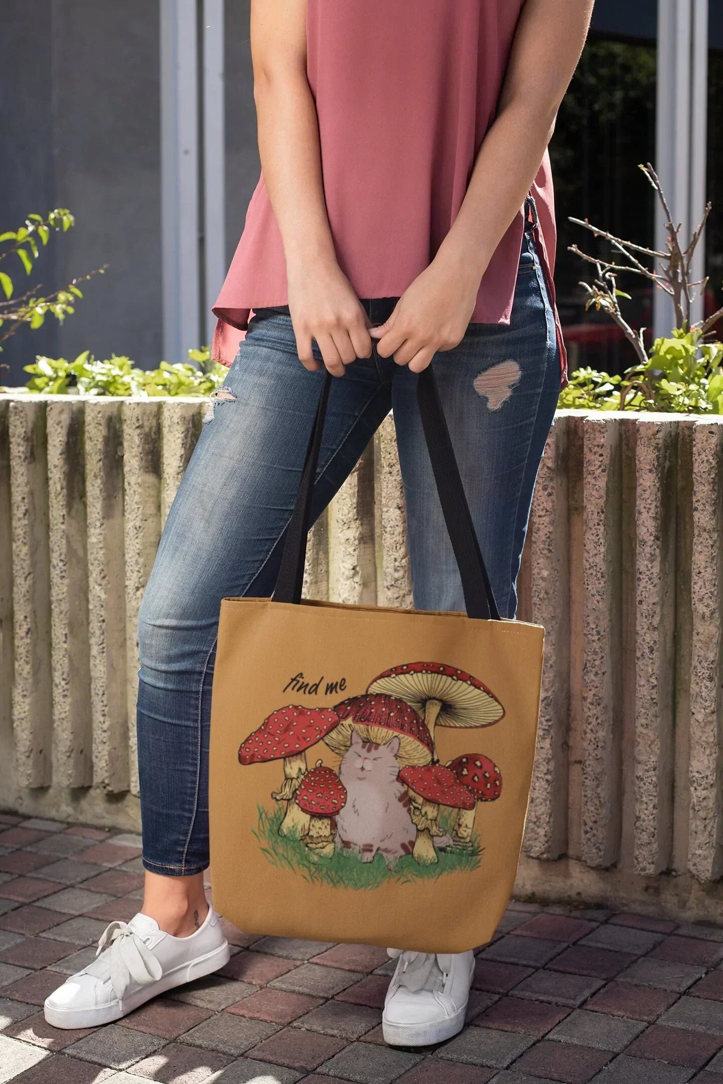 Mushroom Tote Bag, Mushroom Bag, Cat Tote Bag, Cottagecore Lovers Gifts, Dark Academia Reusable Canvas Bag, Hippie Cat Mom Gift, Psychedelic
