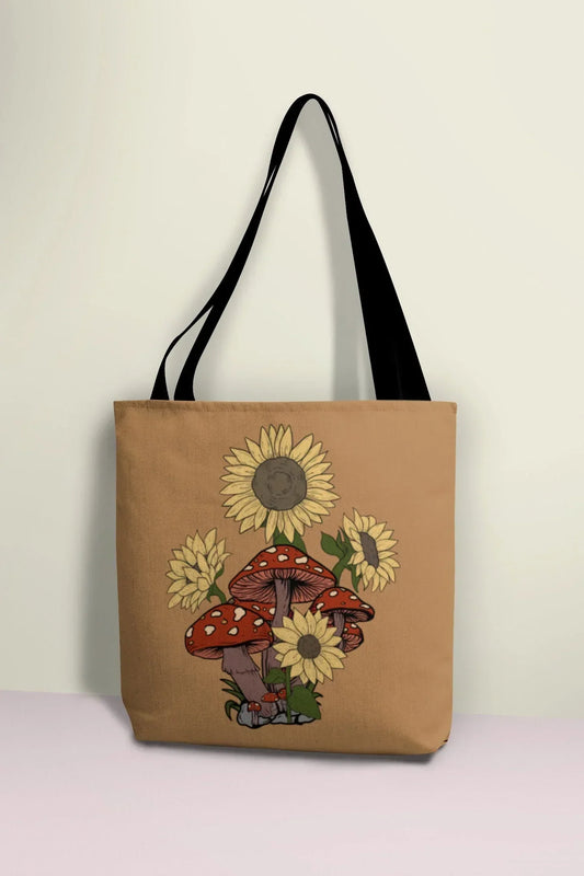 Mushroom Tote Bag, Mushroom Bag, Sunflower Tote Bag, Cottagecore Lovers Gifts, Dark Academia Reusable Bag, Hippie Canvas, Psychedelic Gift