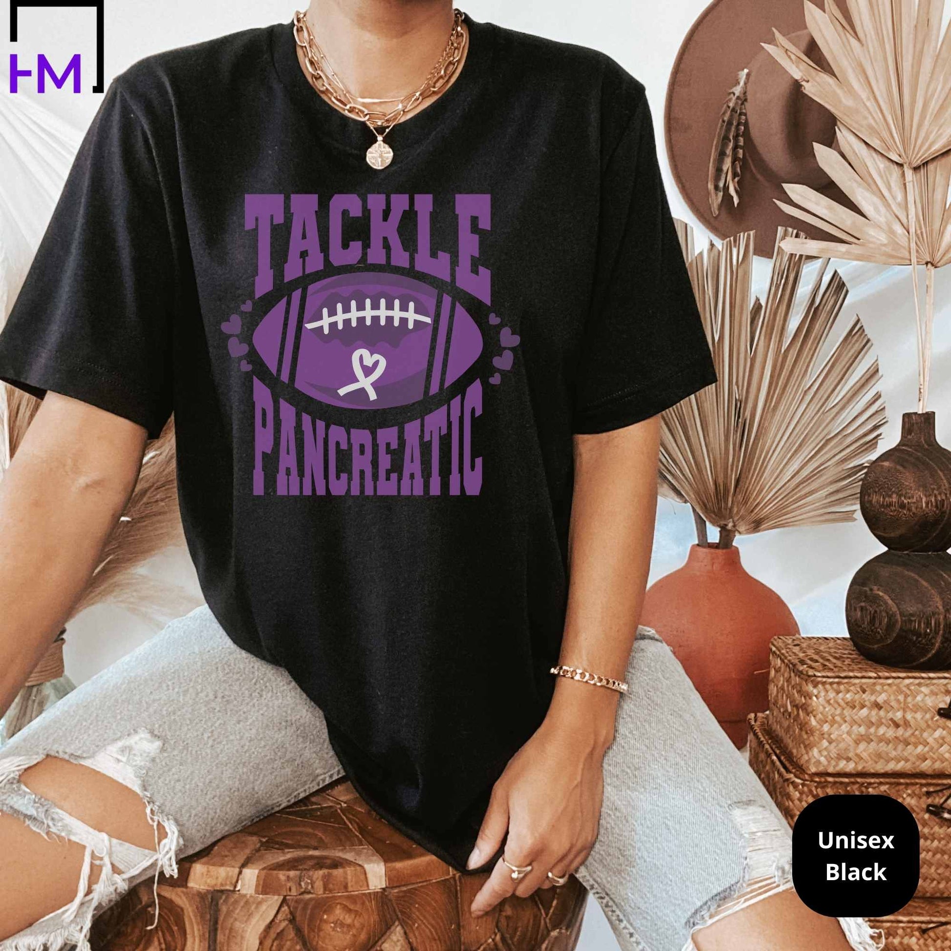 Pancreatic Cancer Shirt, Tackle Cancer Shirt, World Cancer Day Shirt, Never Give Up, Pancreatic Cancer Survivor Gifts, Stronger than Cancer Sweatshirt, Purple Ribbon Hoodie