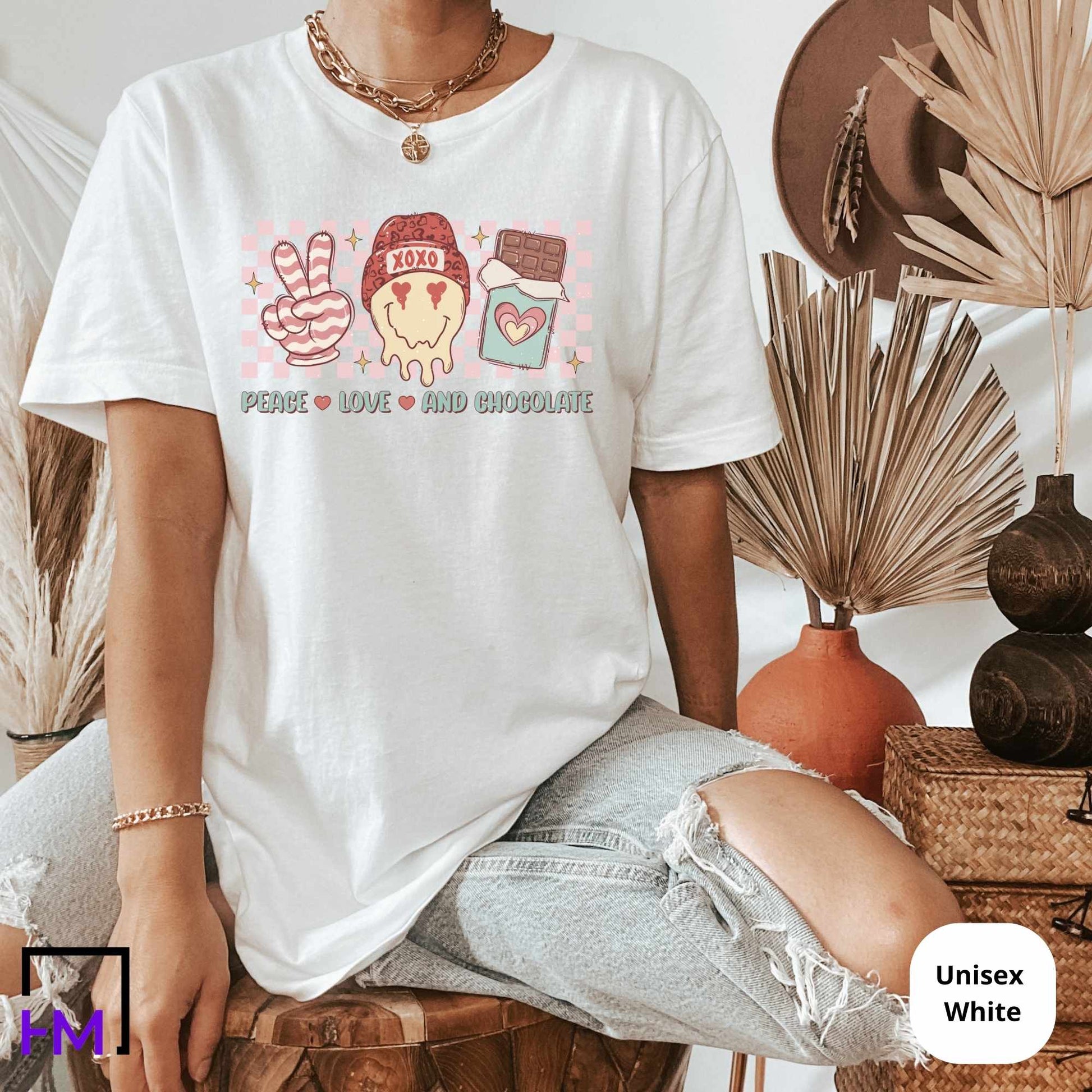 Peace, Love and Chocolate, Chocolate Lover's Shirt, Retro Hippie Valentines Day Gift HMDesignStudioUS