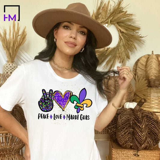 Peace Love and Mardi Gras Shirt or Tank Top, Plus Sizes Available Up to 5XL HMDesignStudioUS