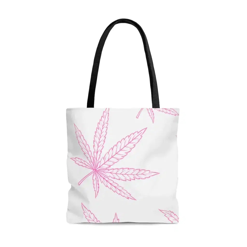 Pink Weed Leaf Reusable Canvas Tote Bag