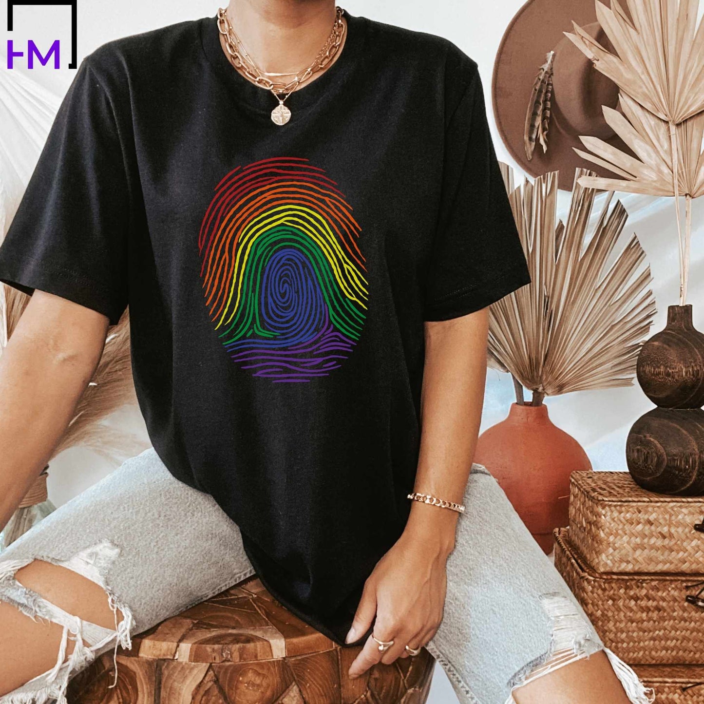 Rainbow Fingerprint Pride Shirt, Gay Pride Shirt, LGBTQ Ally Shirt
