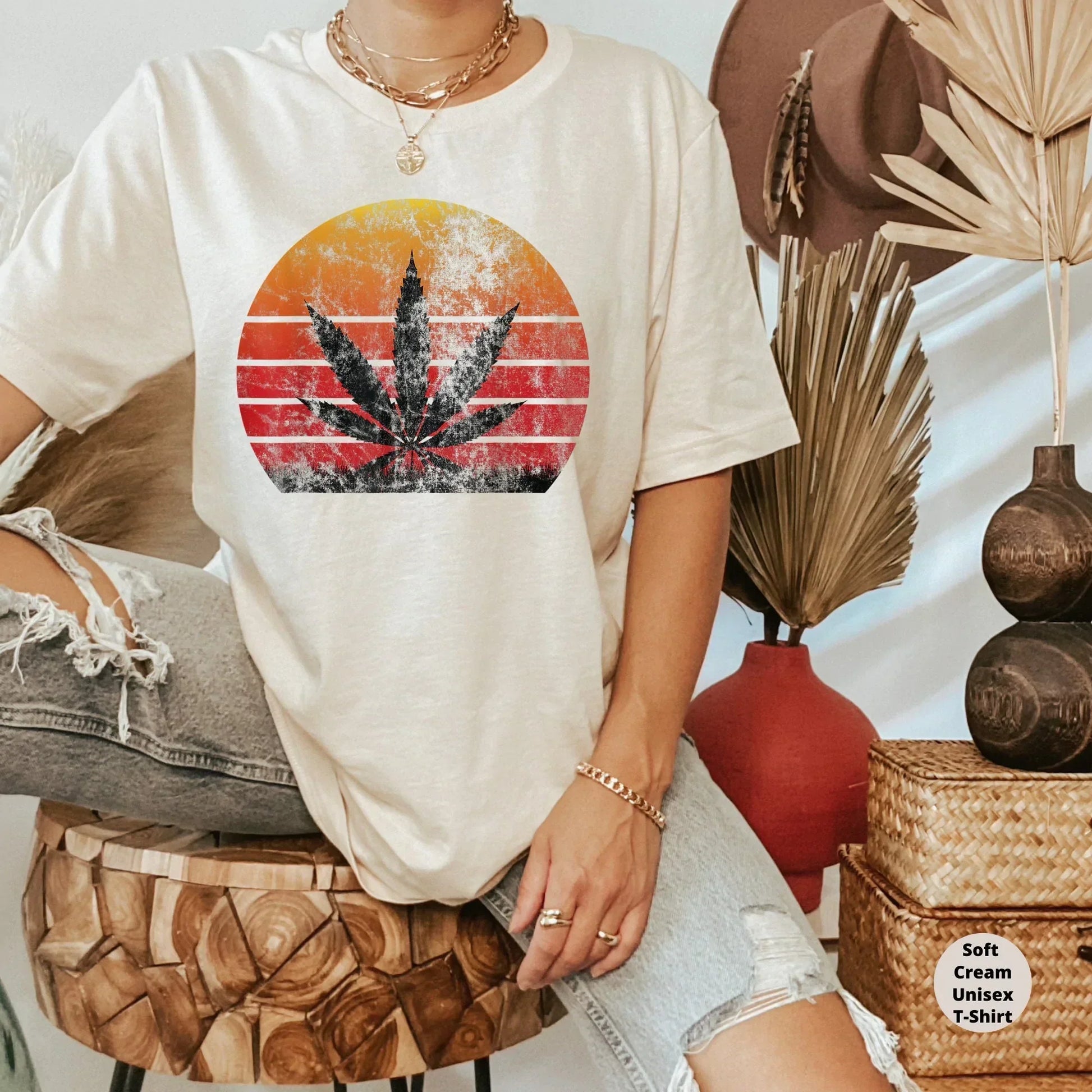 Retro Sun Weed Leaf Stoner Shirt HMDesignStudioUS