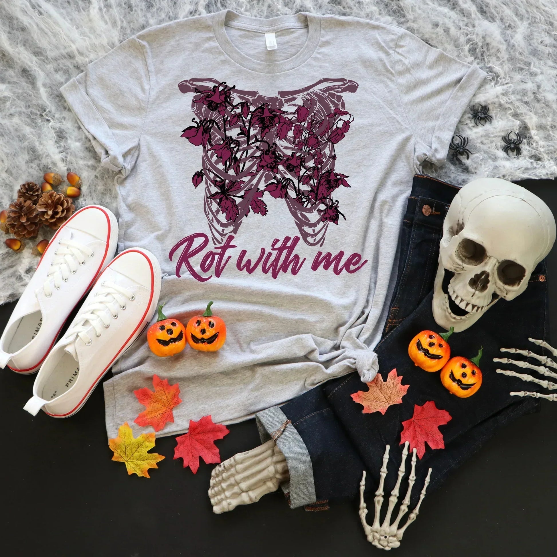 Rot with Me, Gothic Shirt, Halloween Sweatshirt, Witchy Vibes, Bats & Dead Roses Shirt, Moon Shirt, Magical Witch Shirt, Goth Style, Rot with Me, EMO Tee