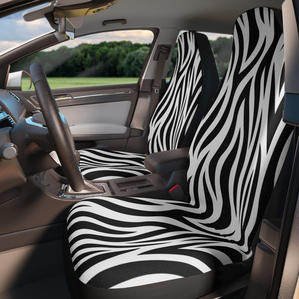 Seat Covers for Cars, Boho 70s Car Seat Cover, Cute Car Accessories for Women, Hippie Car Decor,  Zebra Groovy Universal Vehicle Chair Cover HMDesignStudioUS