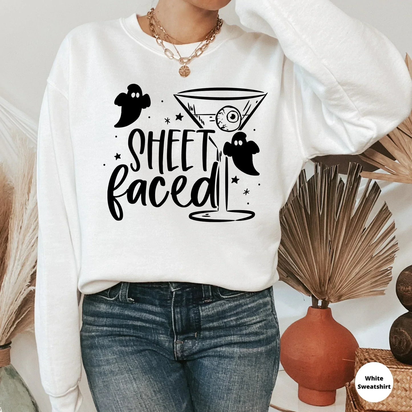 Sheet Faced Funny Halloween Sweater, Halloween Crewneck, Drinking Halloween Party, Cute Halloween Hoodie, Halloween Ghost Shirt, Boo Shirt