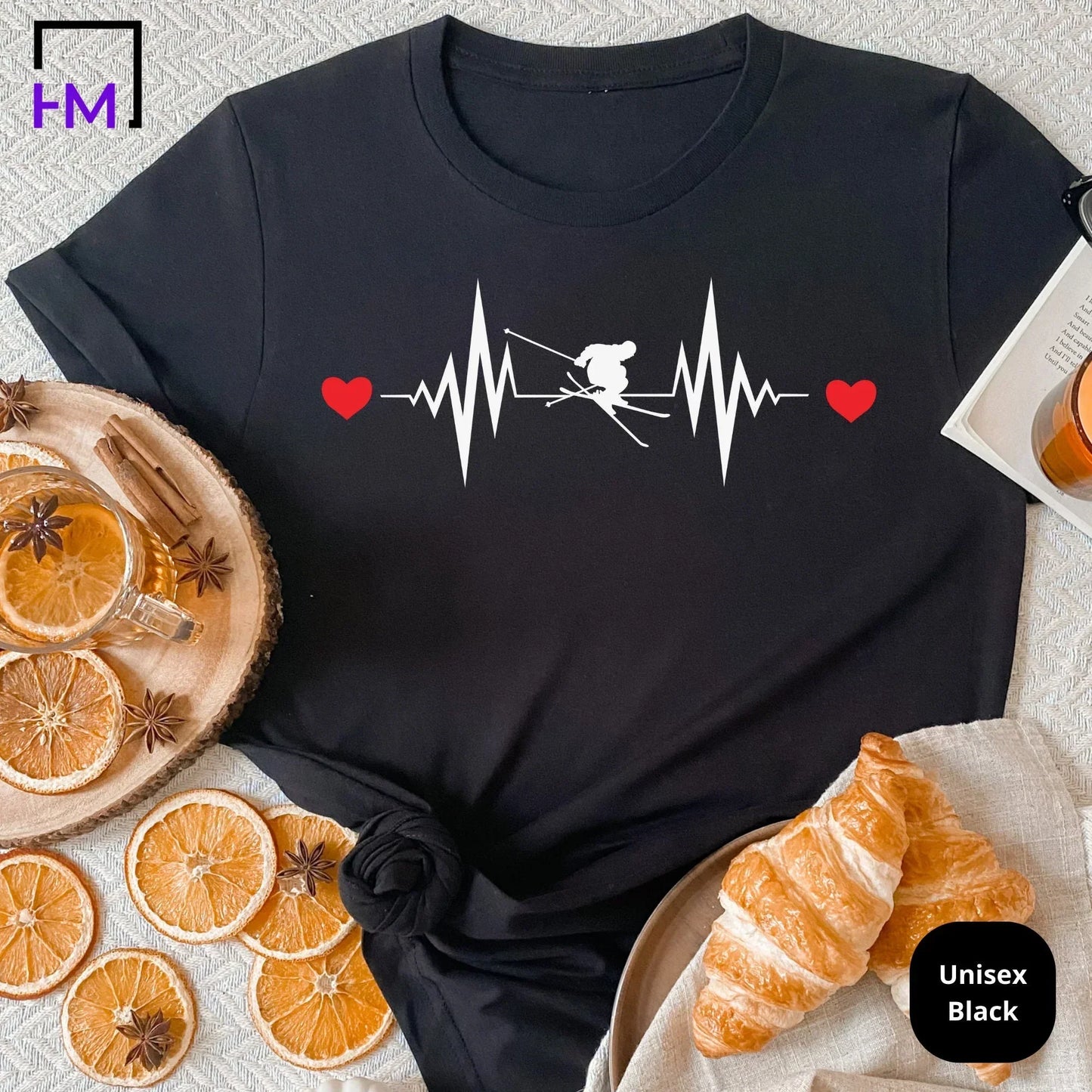 Ski Heartbeat Shirt | Great for Sports Enthusiast, New Skiing Women/Men, Beginners, Experts, Future Ski Lovers | Christmas, Birthday Gift HMDesignStudioUS